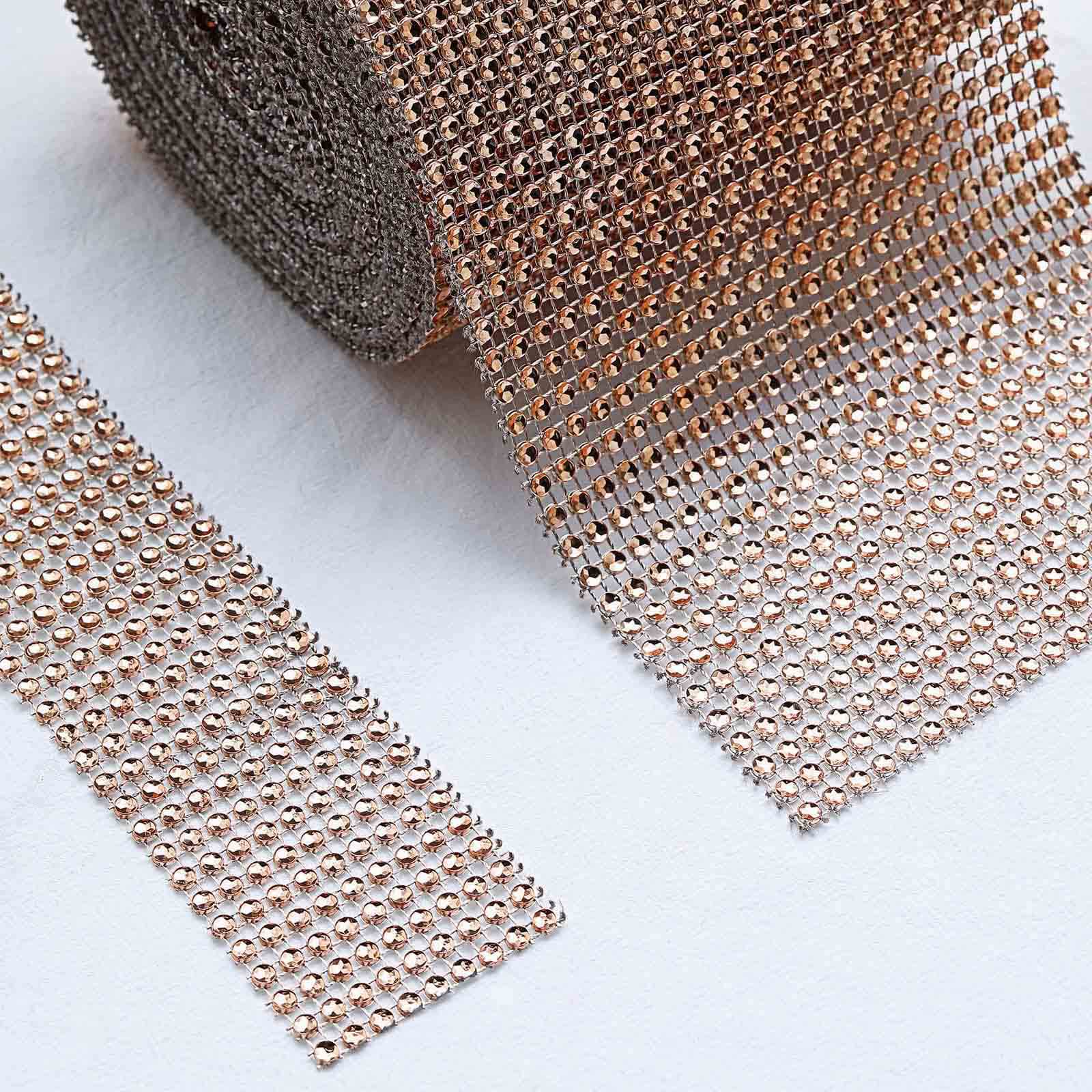 5x10 Yards Shiny Champagne Diamond Rhinestone Ribbon Wrap Roll, DIY Craft Decor