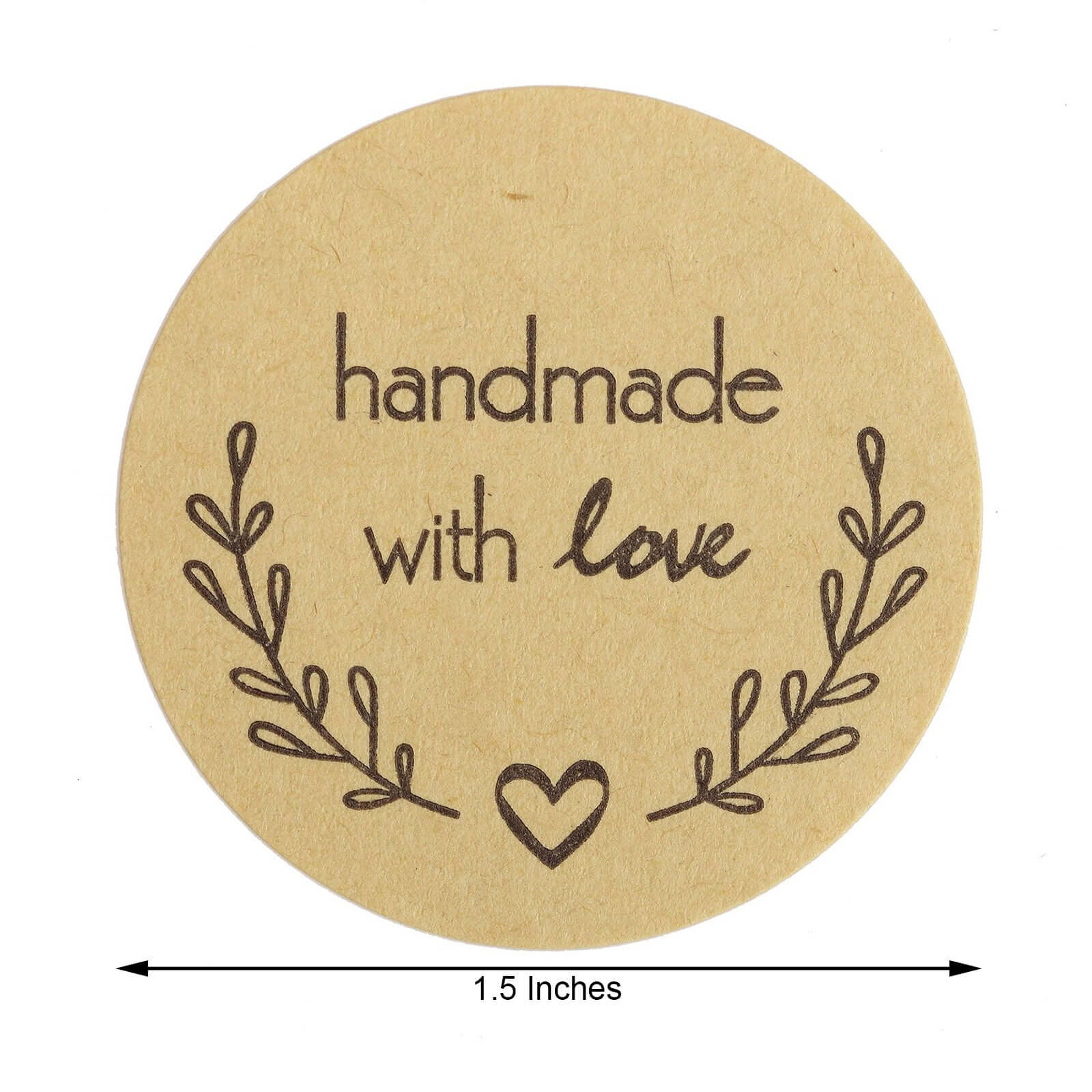 500Pcs 1.5” Handmade with Love Olive Branch Stickers Roll, Cookie and Bakery Box Labels - Round