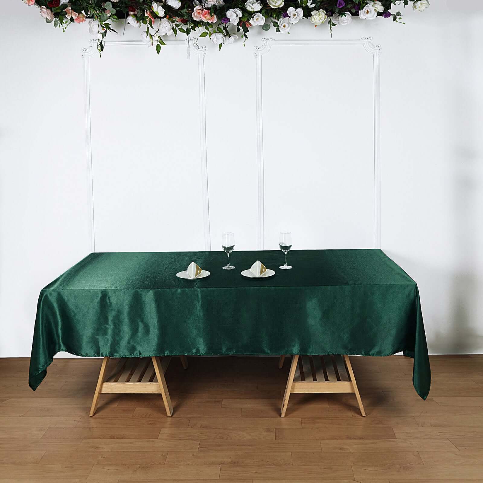 Satin Rectangular 60x102 Tablecloth Hunter Emerald Green - Smooth and Lustrous Table Cover