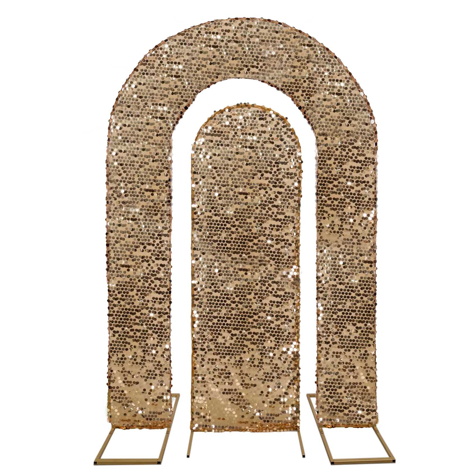 Set of 2 Gold Payette Sequin Wedding Arch Covers for Round Top and Double Arch Chiara Backdrop Stands - 6ft,8ft