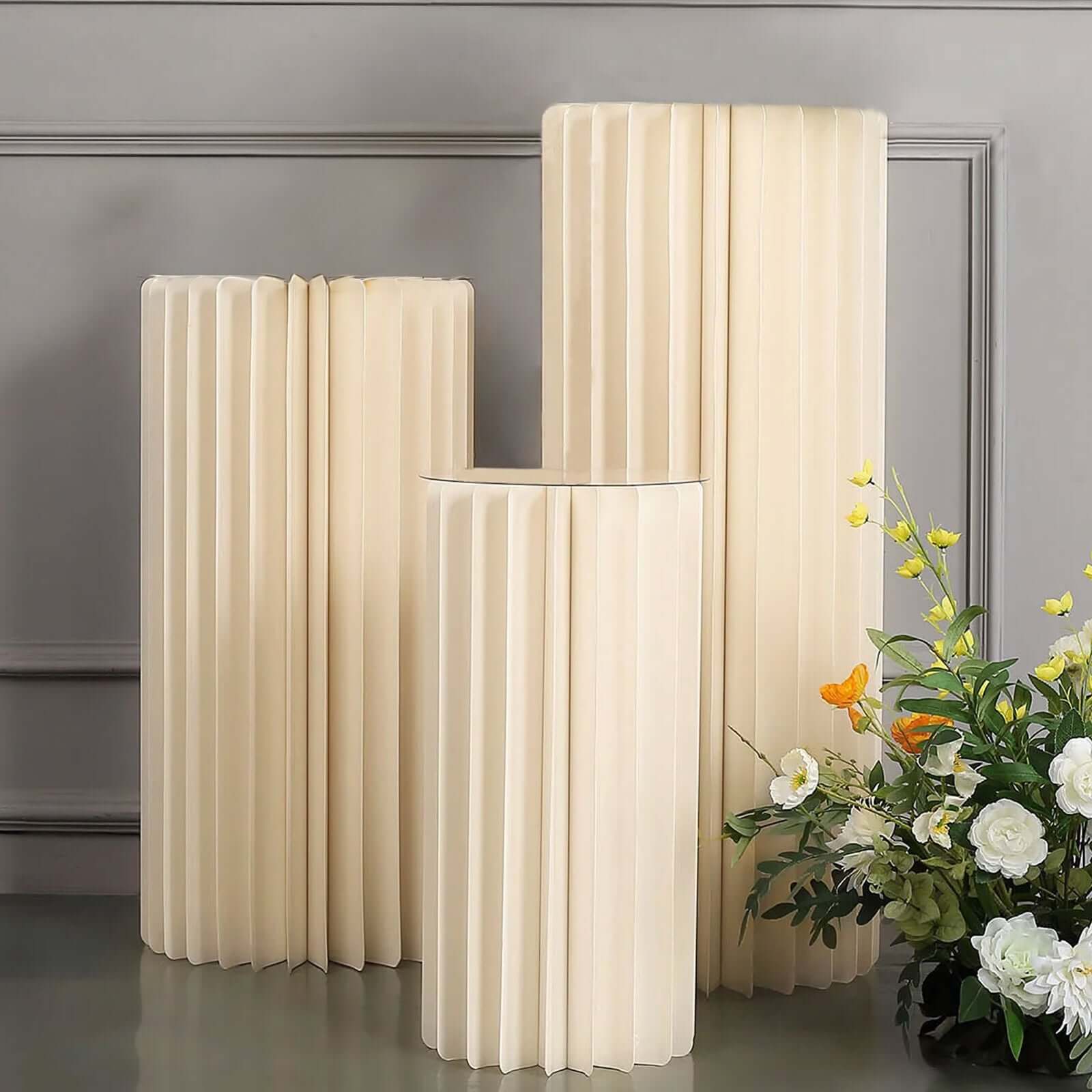 24 Ivory Cylinder Display Column Stand, Pillar Pedestal Stand With Top Plate