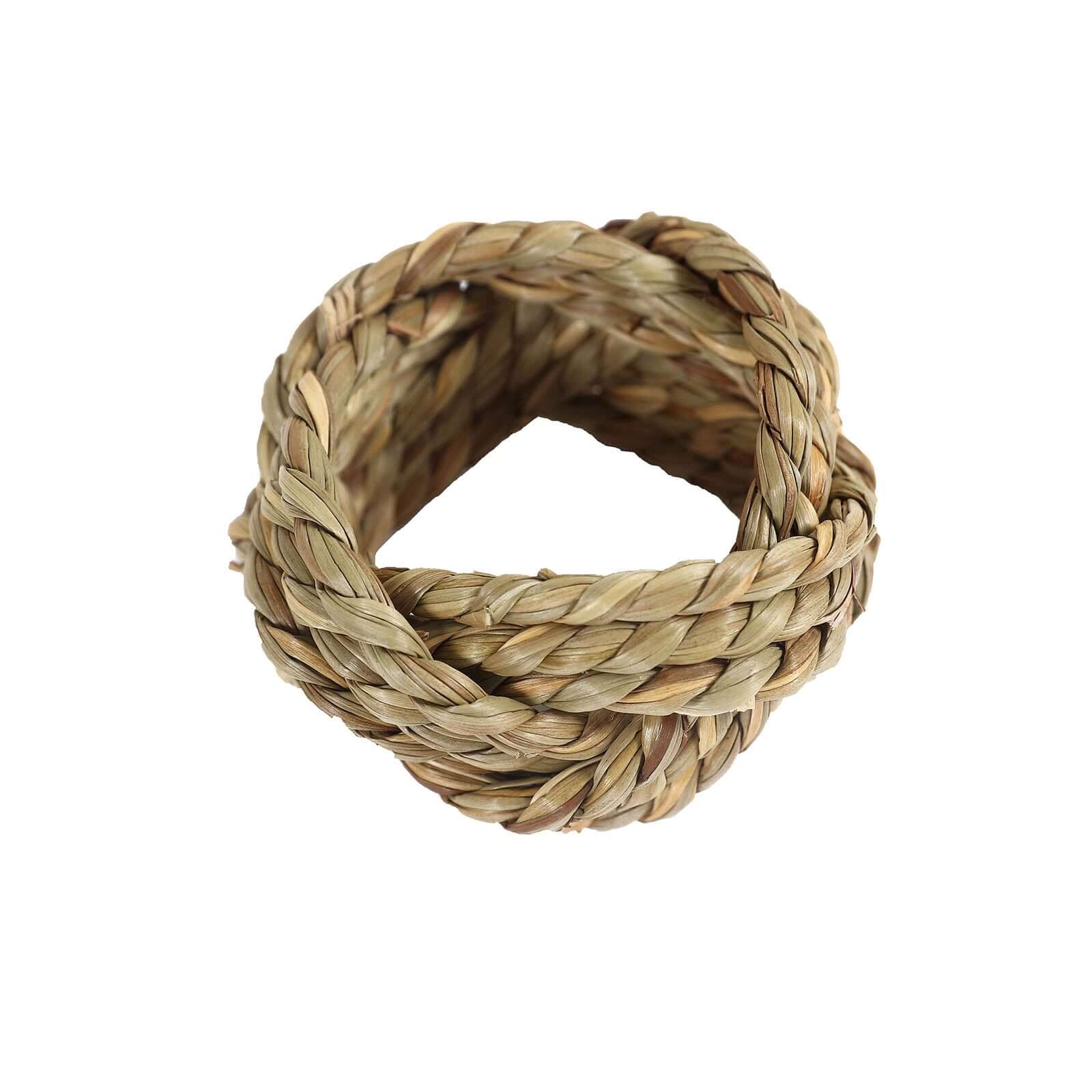 4 Pack Farmhouse Style Natural Burlap Napkin Rings, Handmade Braided Jute Napkin Holders