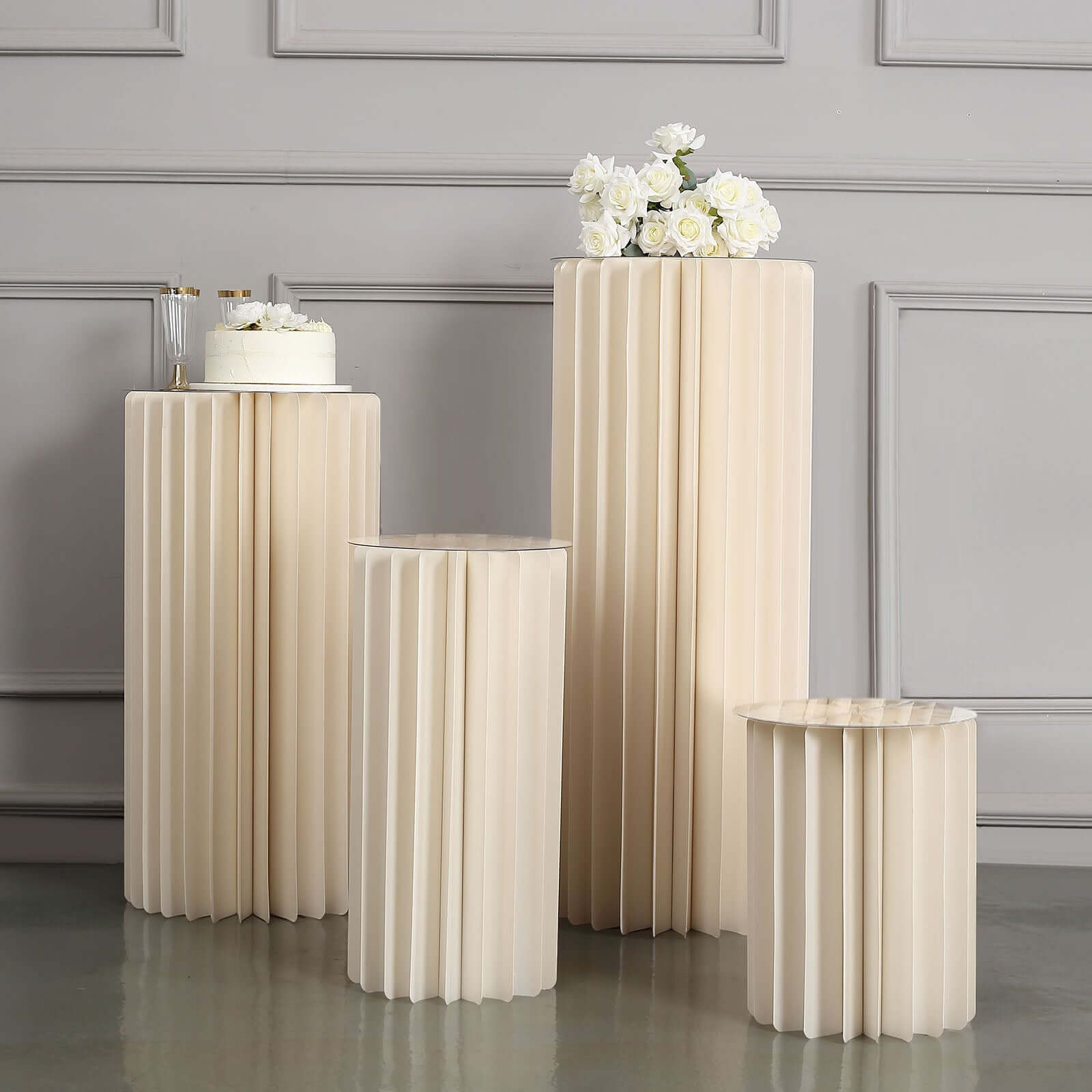 40 Ivory Cylinder Display Column Stand, Pillar Pedestal Stand With Top Plate