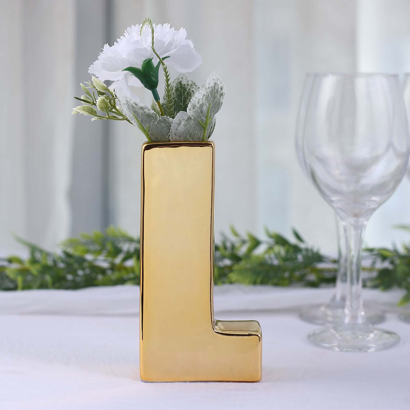 Shiny Ceramic Vase Letter L Gold Plated - Chic Bud Planter Pot for Events & Decor 6