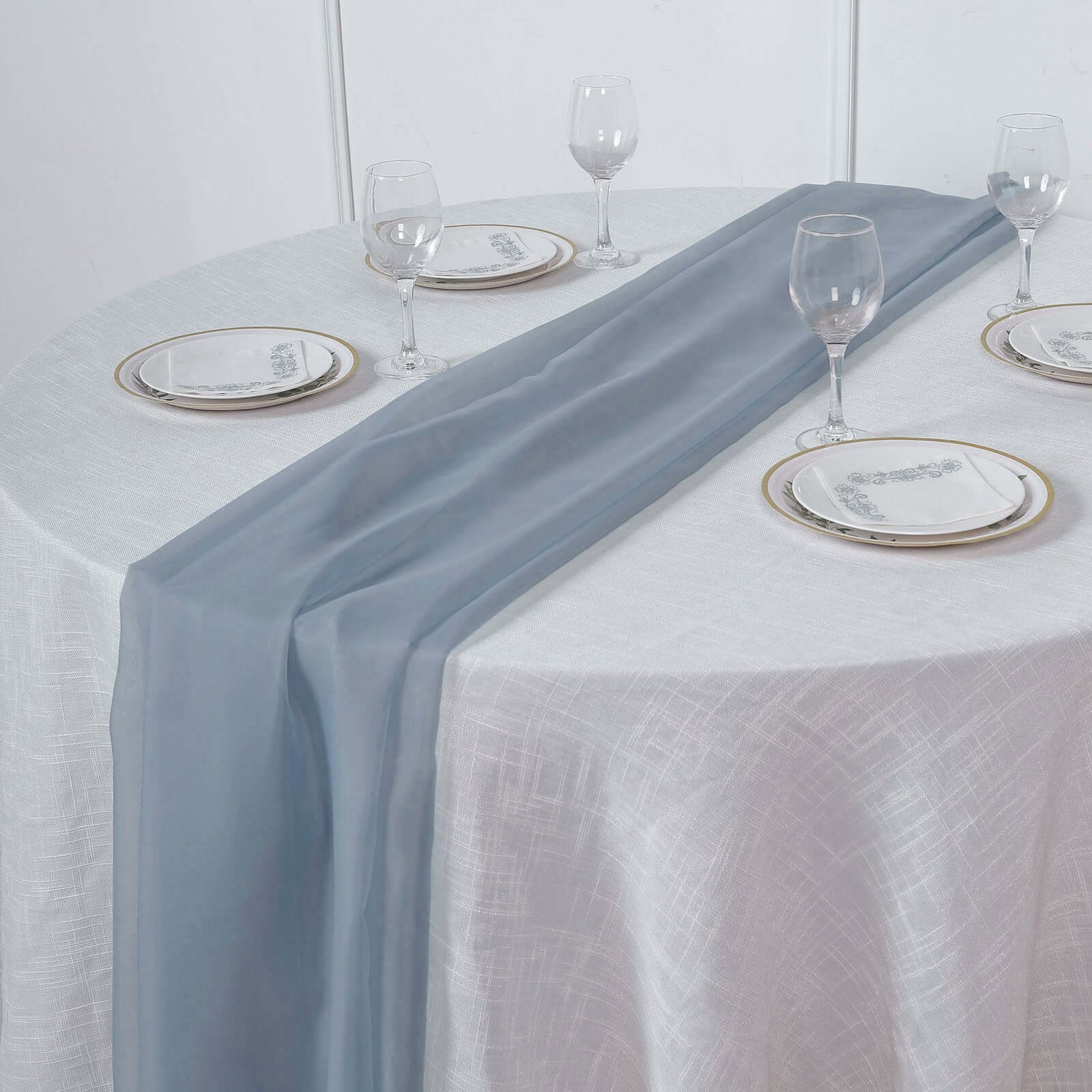 Premium Chiffon 6ft Table Runner Dusty Blue - Flowy & Lightweight Table Decor