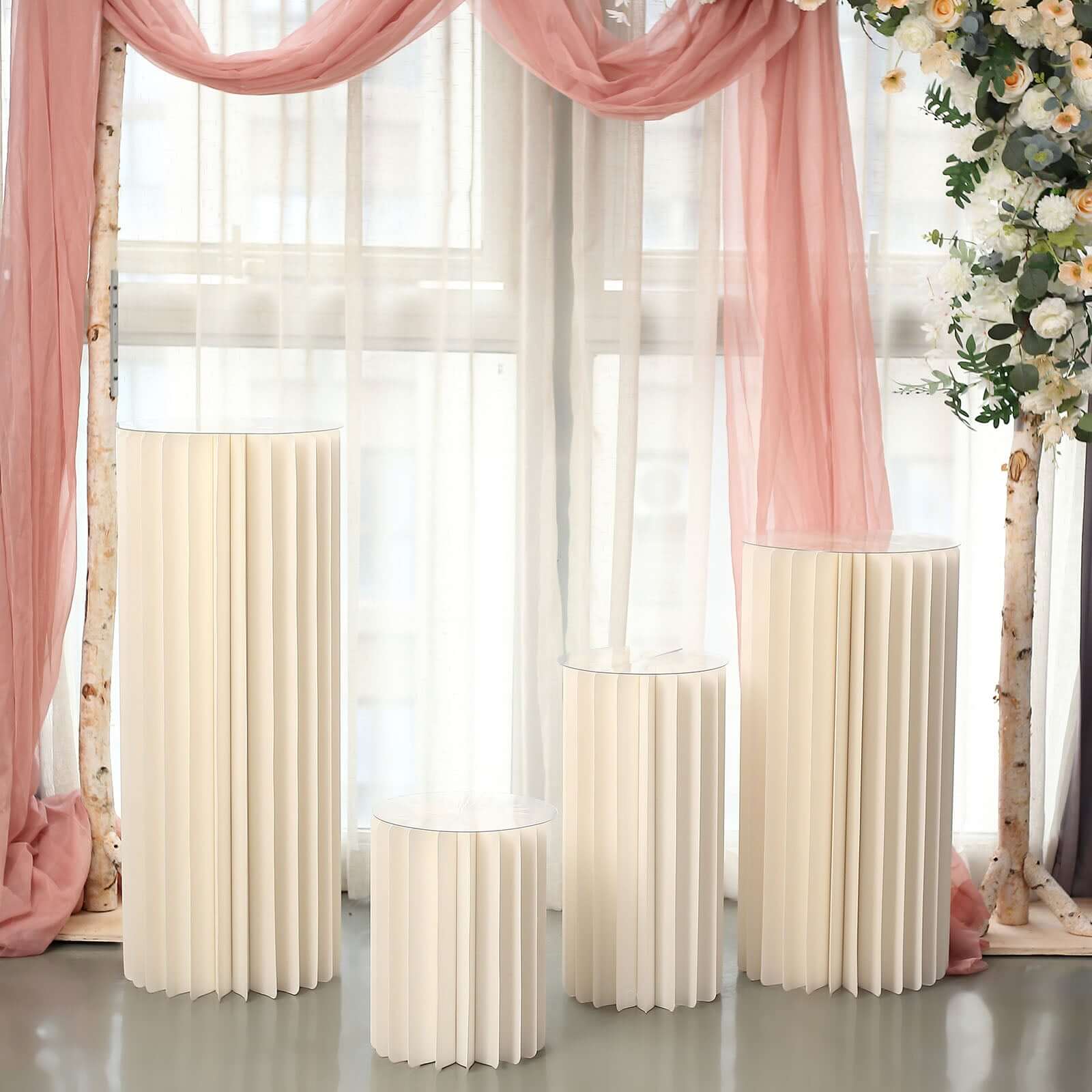 32 Ivory Cylinder Display Column Stand, Pillar Pedestal Stand With Top Plate