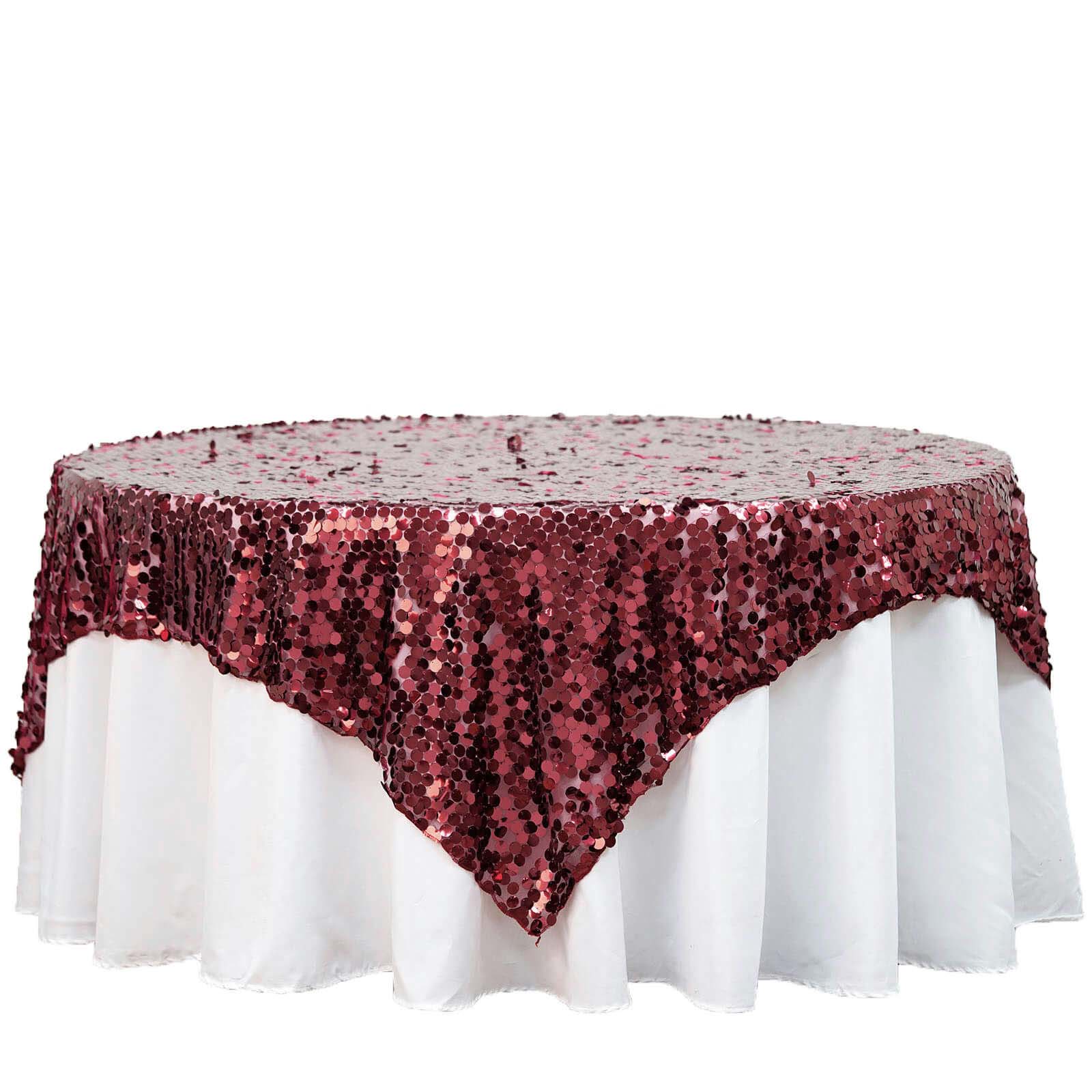 72x72 Burgundy Big Payette Sequin Square Table Overlay