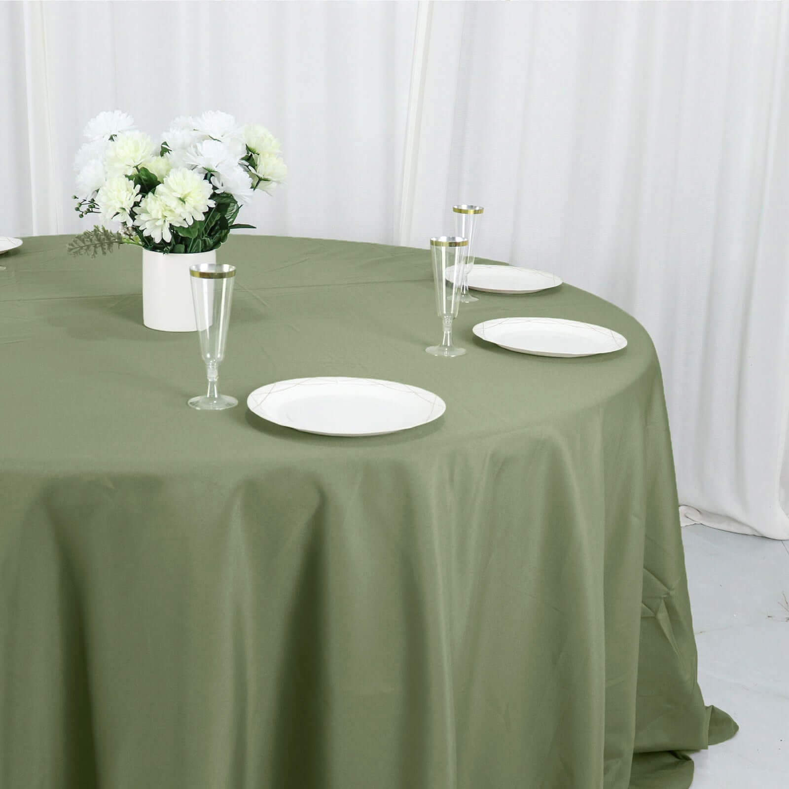 Polyester 132 Round Tablecloth Dusty Sage Green - Seamless Chic Table Cover