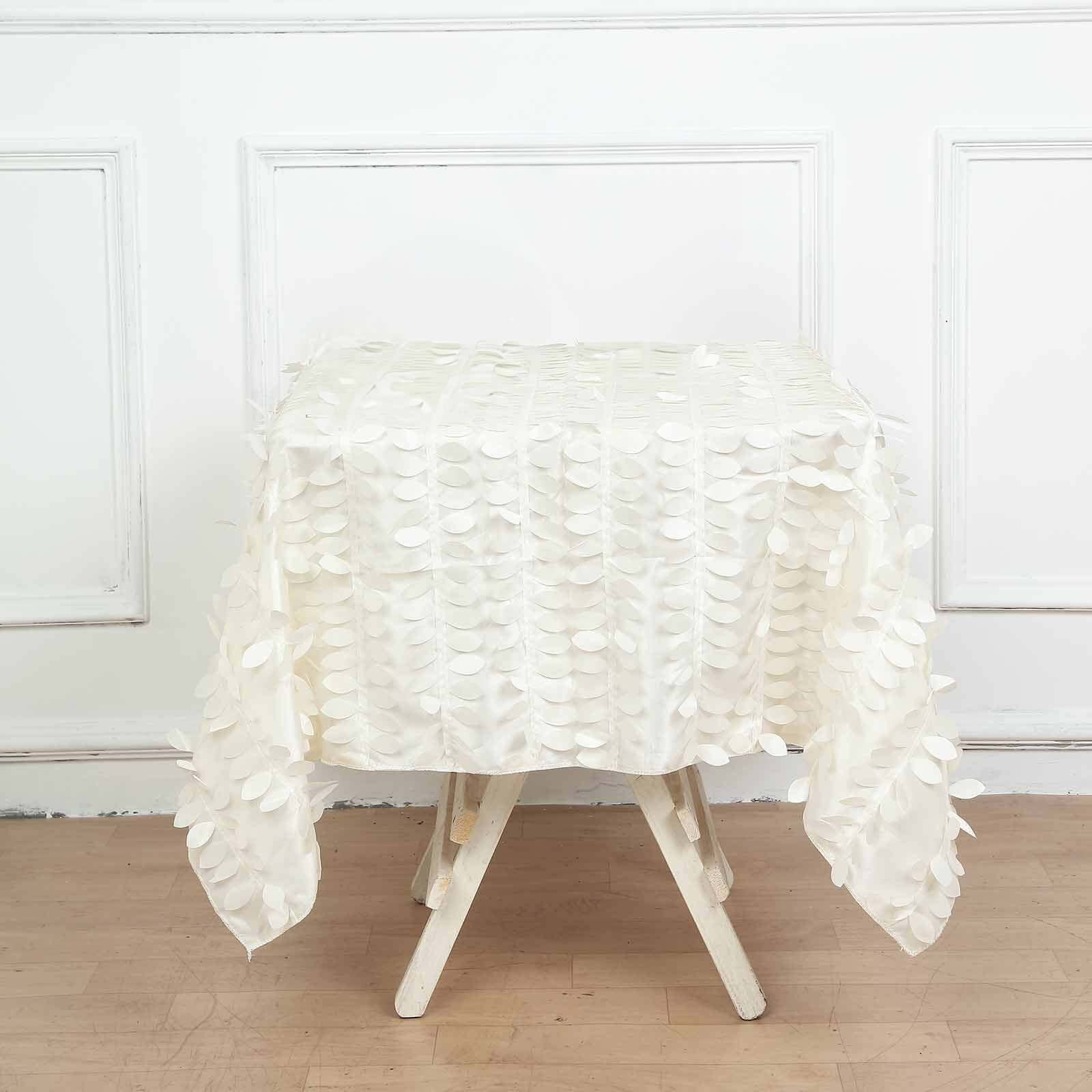 Taffeta 54x54 Square Tablecloth Ivory 3D Leaf Petal Table Cover