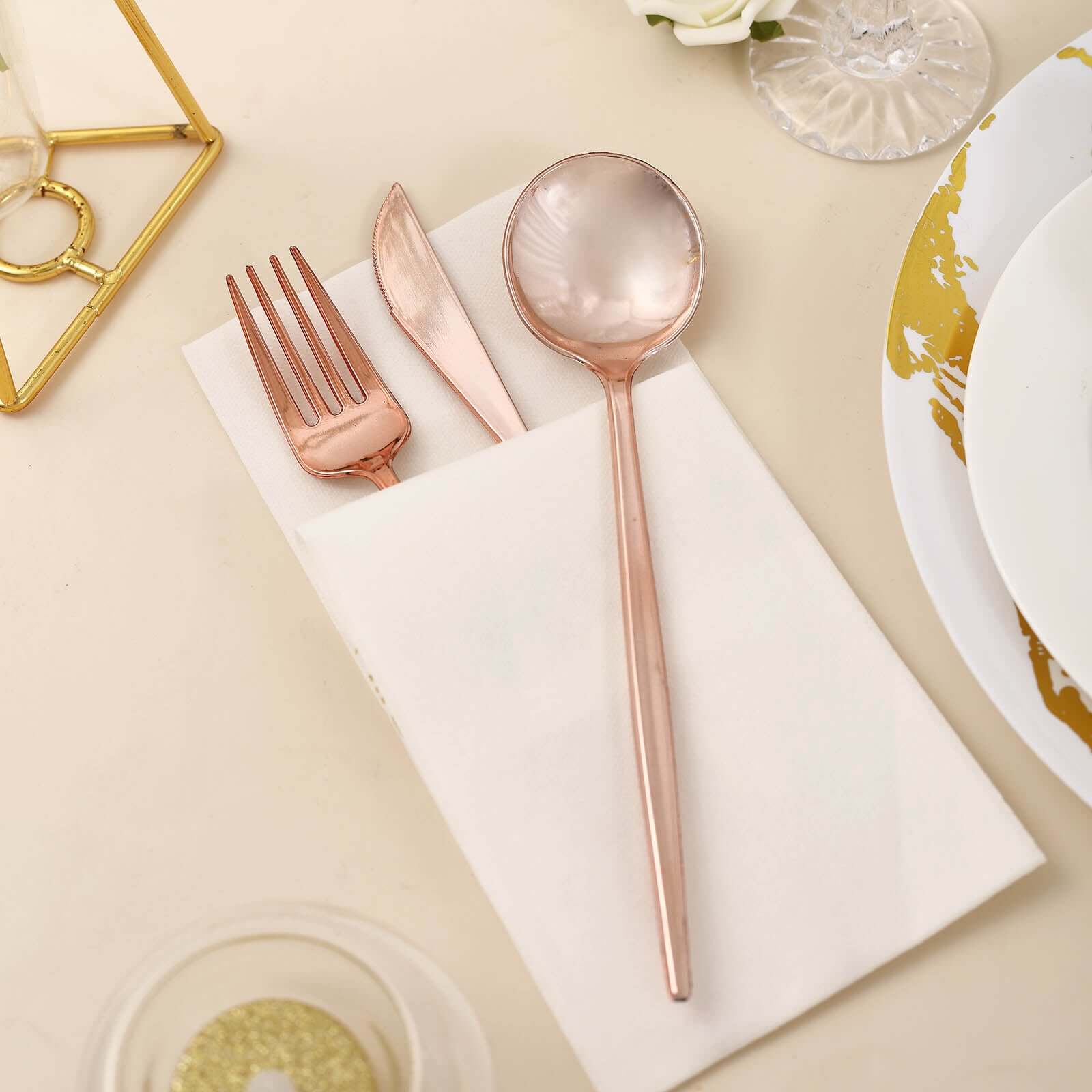 24-Pack Plastic Flatware Set with Sleek Modern Design Rose Gold - Premium Disposable Silverware 8