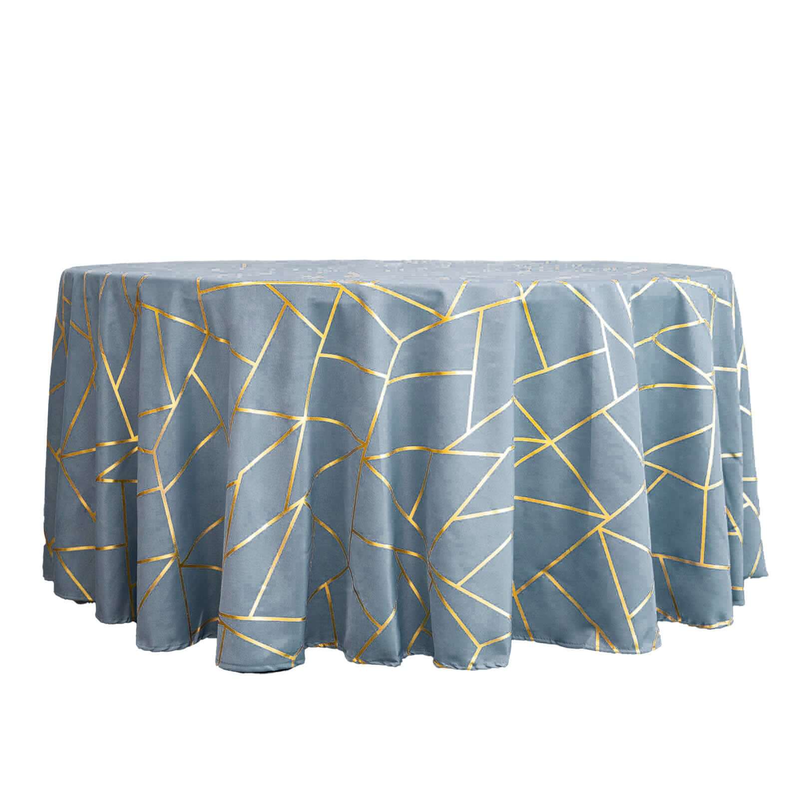 Polyester 120 Round Tablecloth Dusty with Gold Foil Geometric Pattern Wrinkle-Resistant Seamless Table Cover
