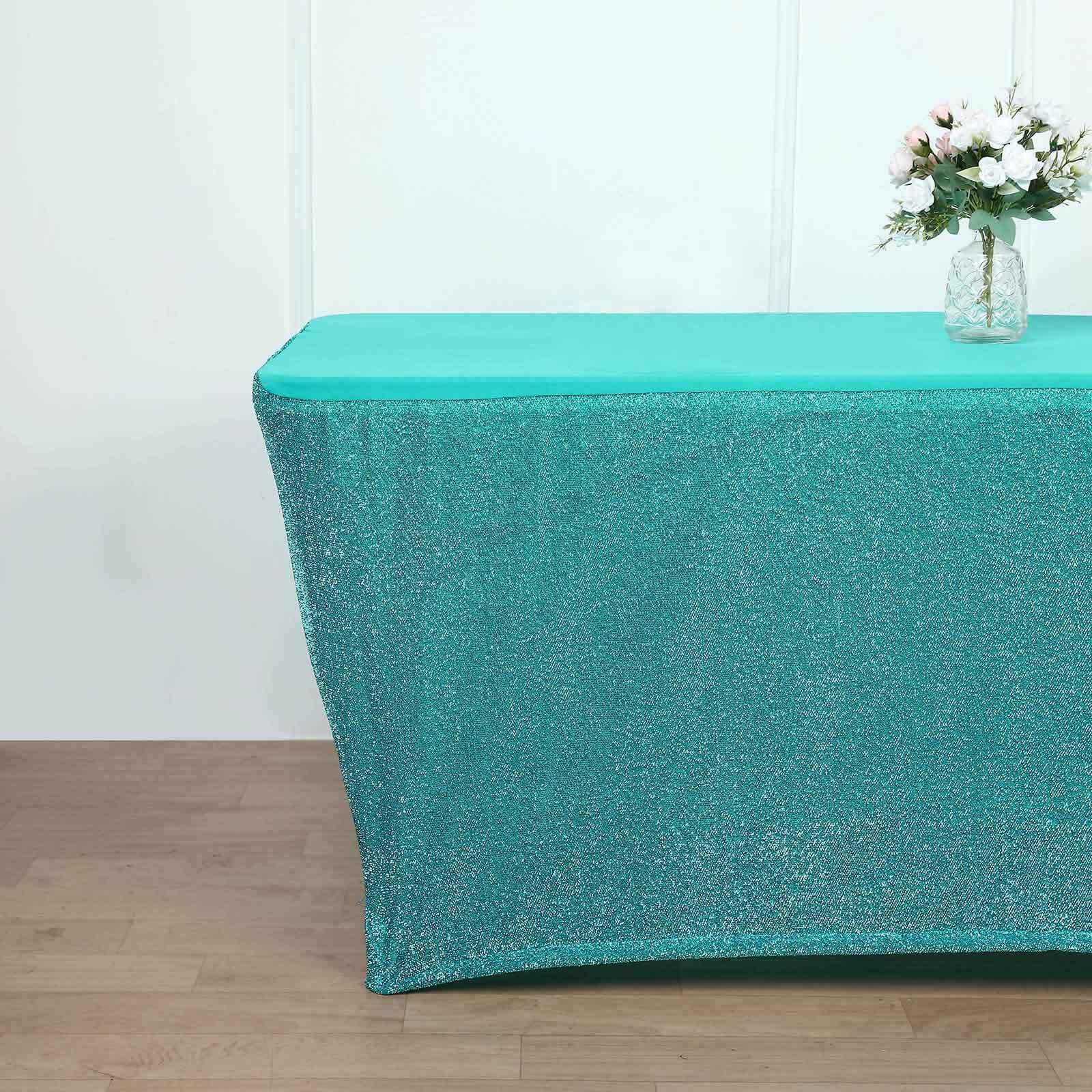 Stretch Spandex 72x30 Rectangle Tablecloth Metallic Turquoise - Form-Fitting Table Cover