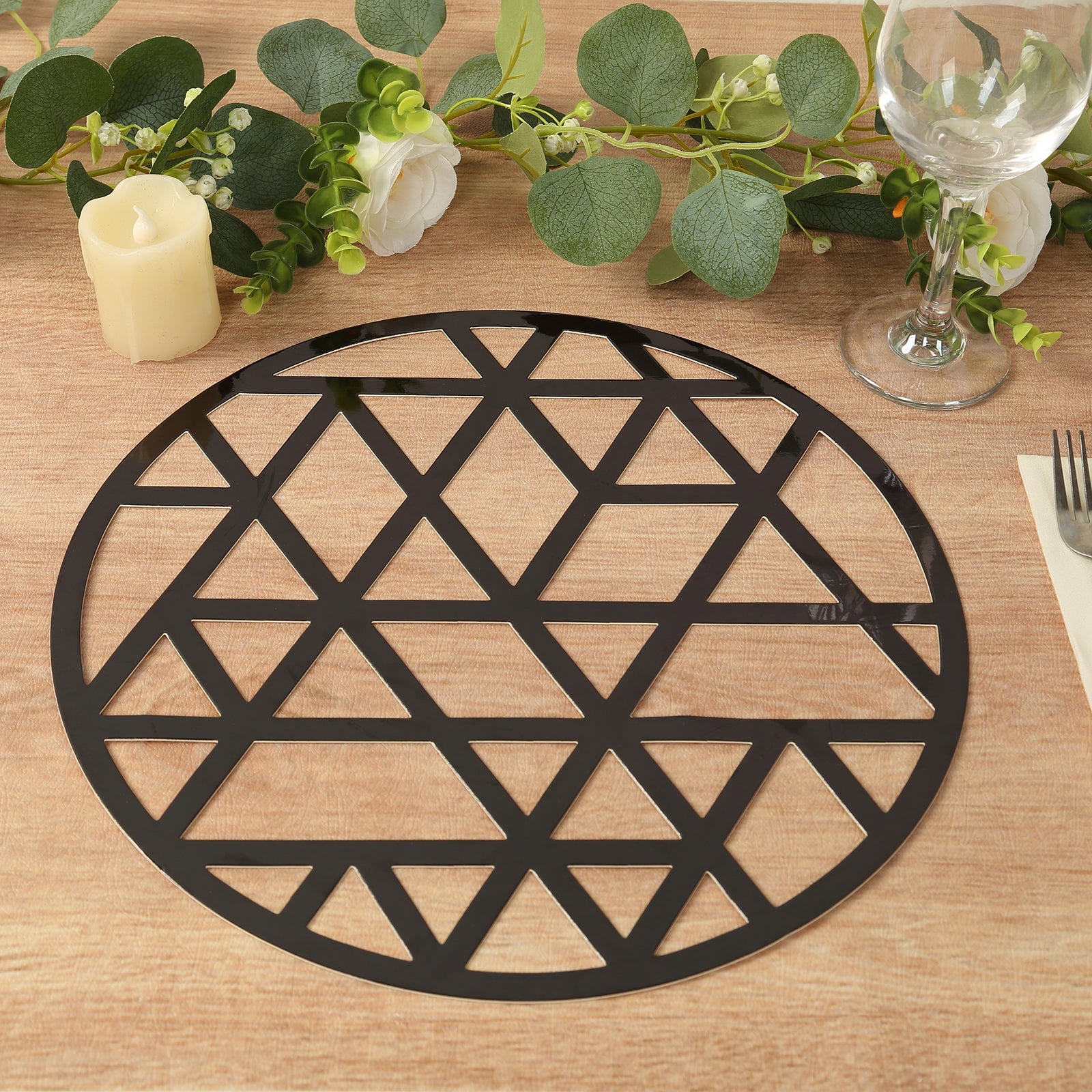 6-Pack Disposable Table Placemats in Black Laser Cut Geometric Triangle Design - 700GSM Cardboard Placemats for Glamorous Table Settings 13