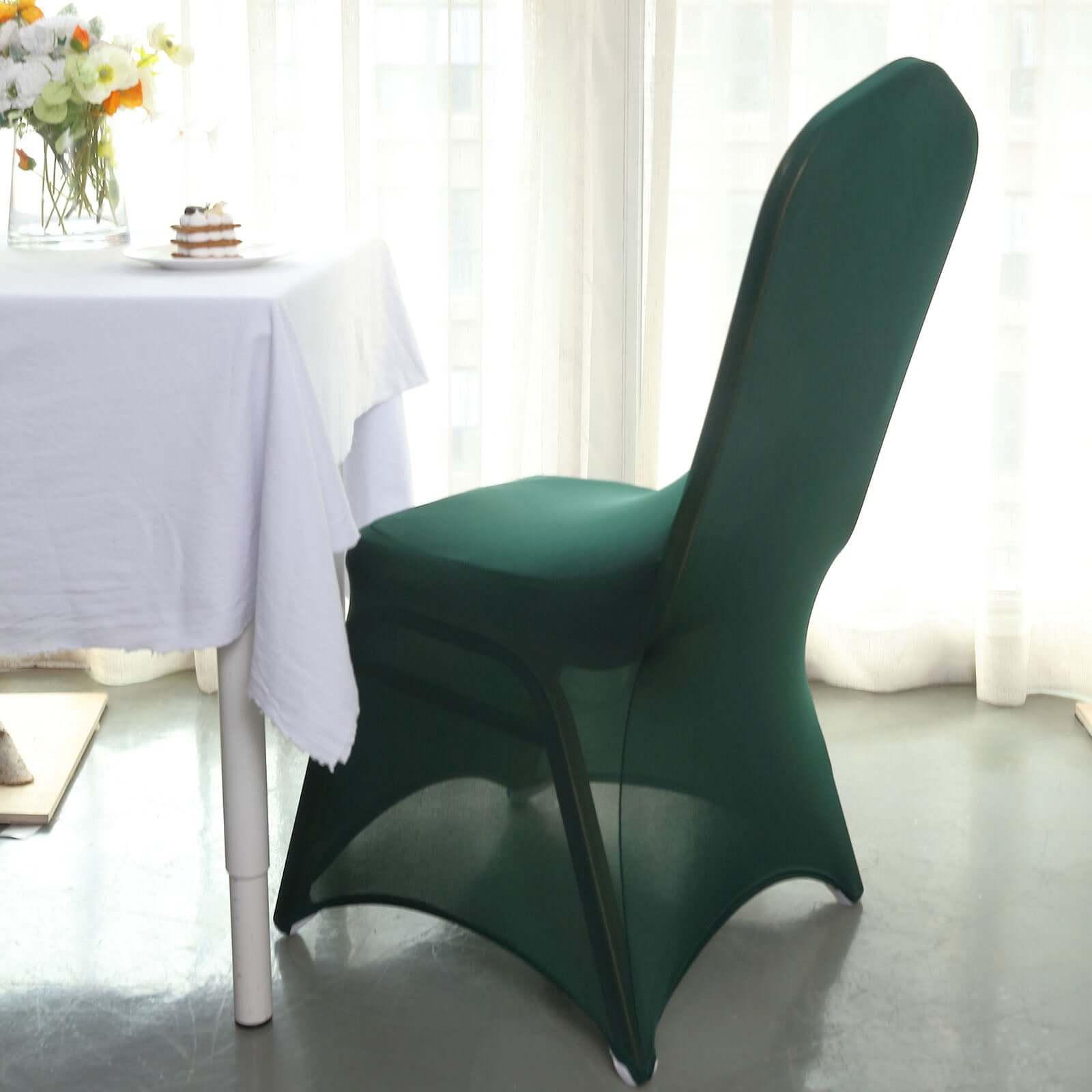 Spandex Chair Cover for Banquet Chairs Hunter Emerald Green - Stretch 160GSM Fabric with Slip-On Slipcover