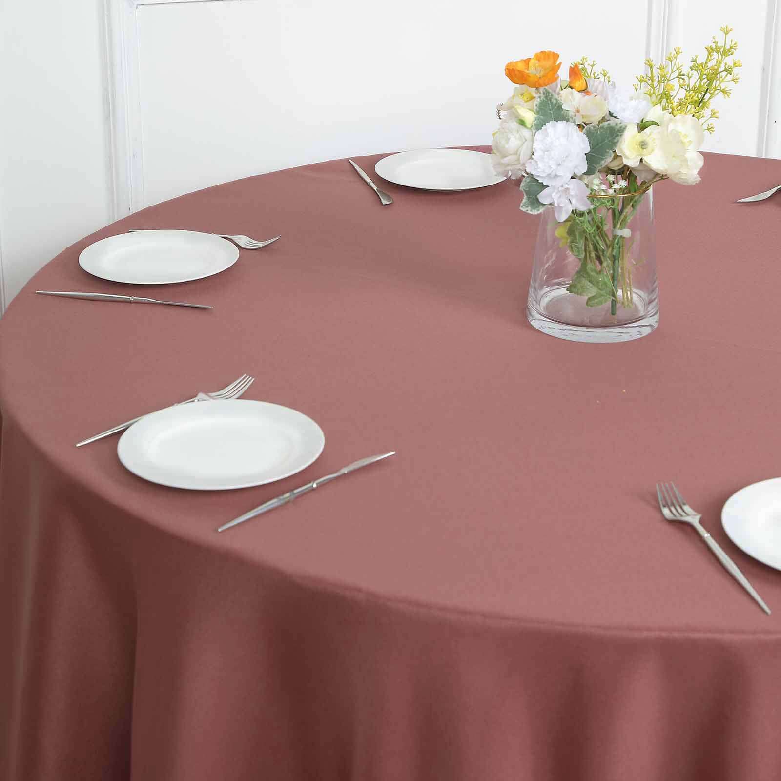 120 Cinnamon Rose Seamless Polyester Round Tablecloth for 5 Foot Table With Floor-Length Drop