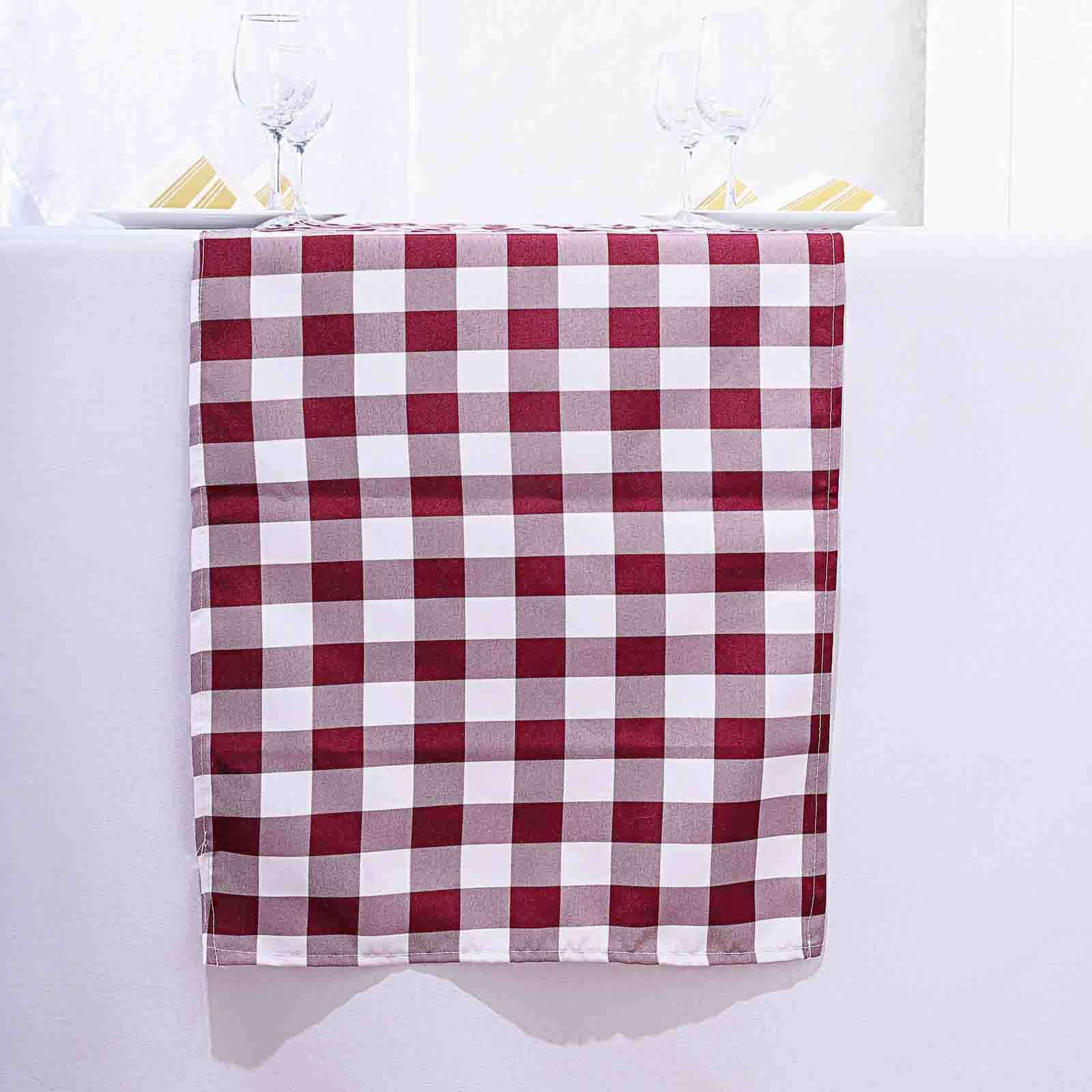 Polyester 14x108 Table Runner Burgundy/White - Gingham Plaid Design