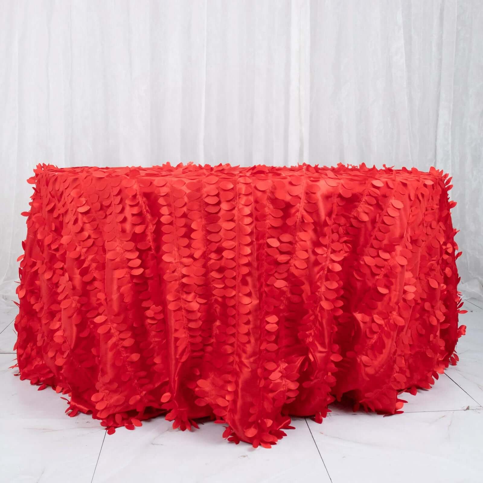 Taffeta 132 Round Tablecloth Red Leaf | 3D Leaf Petal Design Seamless Table Cover