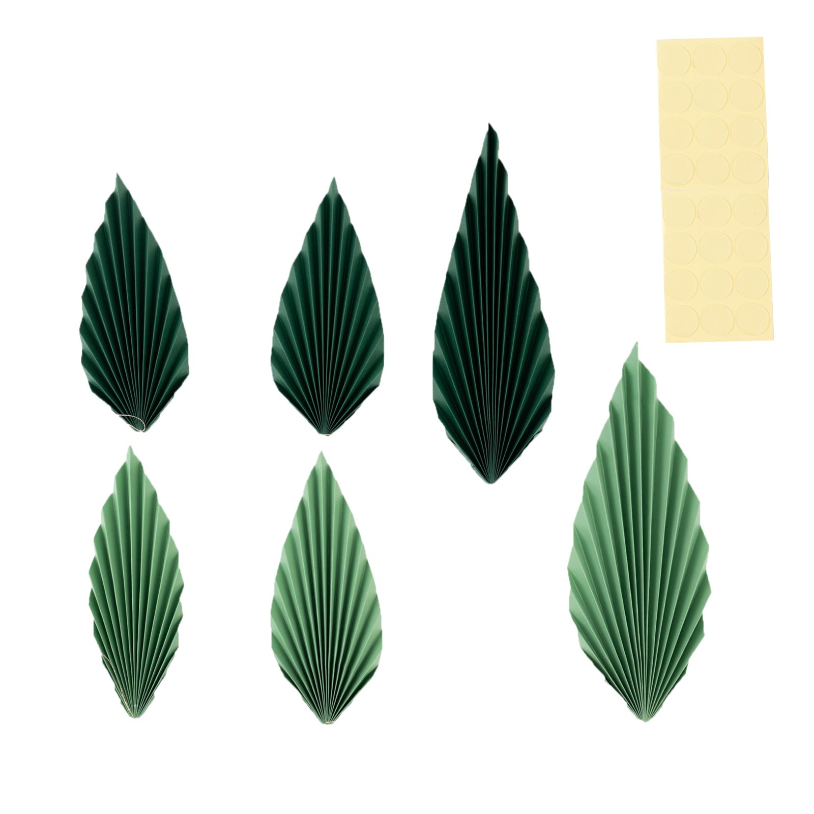 Set of 6 Mixed Green Leaves Hanging Paper Fans Backdrop Decor, Pre-Strung Foldable Tropical Palm Leaves Jungle Theme Party Supplies - 11,15