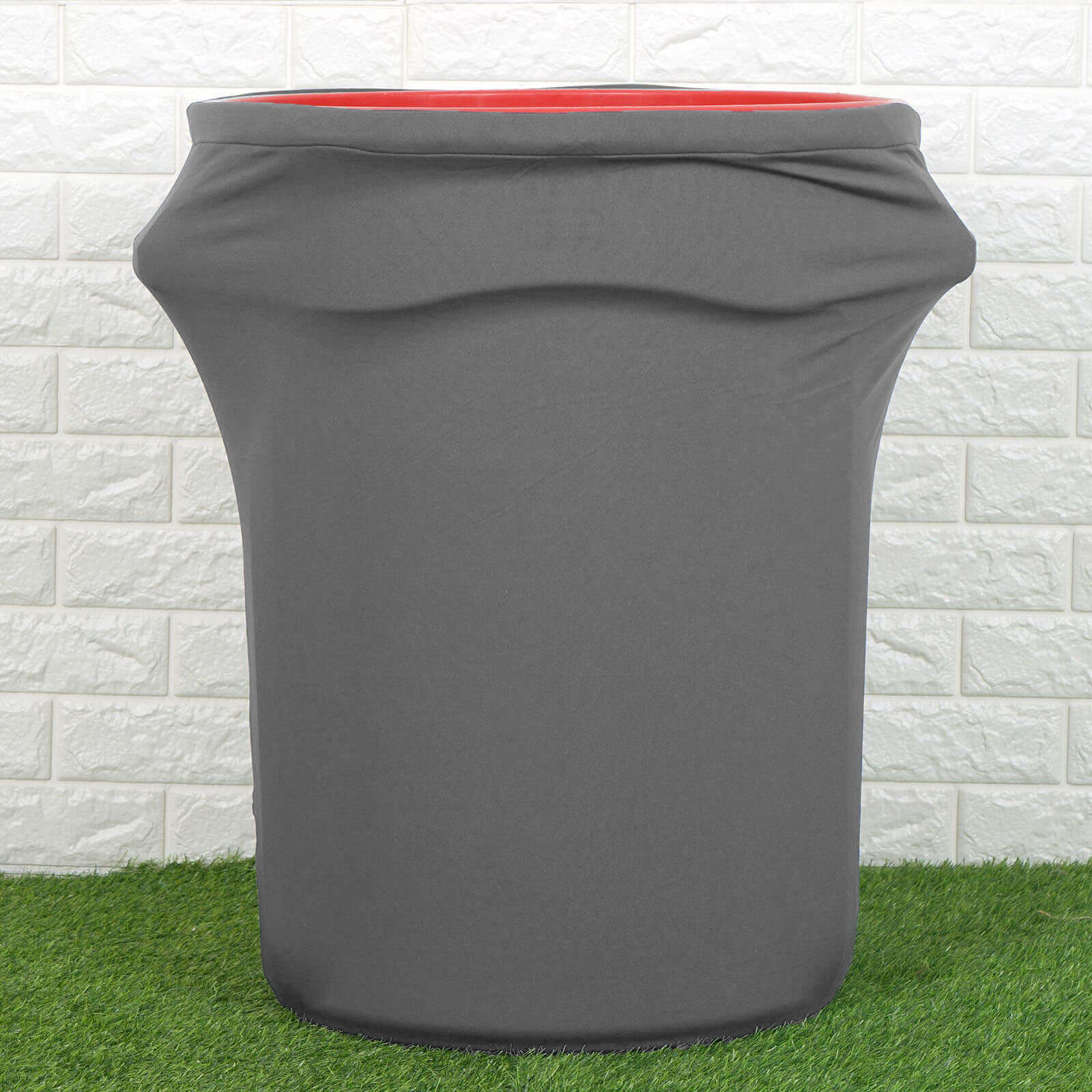 41-50 Gallons Charcoal Gray Stretch Spandex Round Trash Bin Container Cover