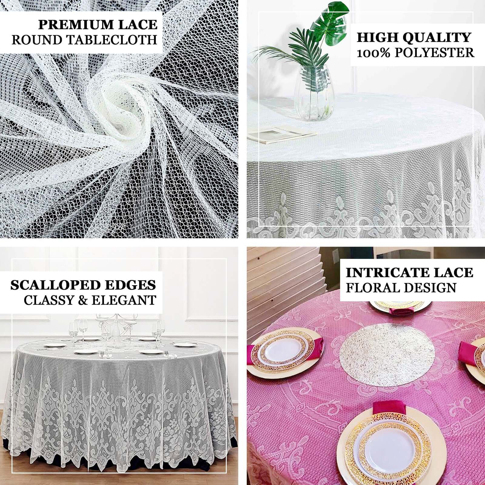 Lace 108 Round Tablecloth Ivory - Premium Design for Formal Table Settings