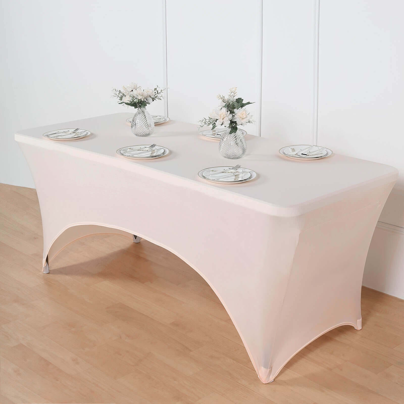 Stretch Spandex 6ft Rectangle Tablecloth Blush - Durable Form-Fitting Table Cover for Events & Presentations