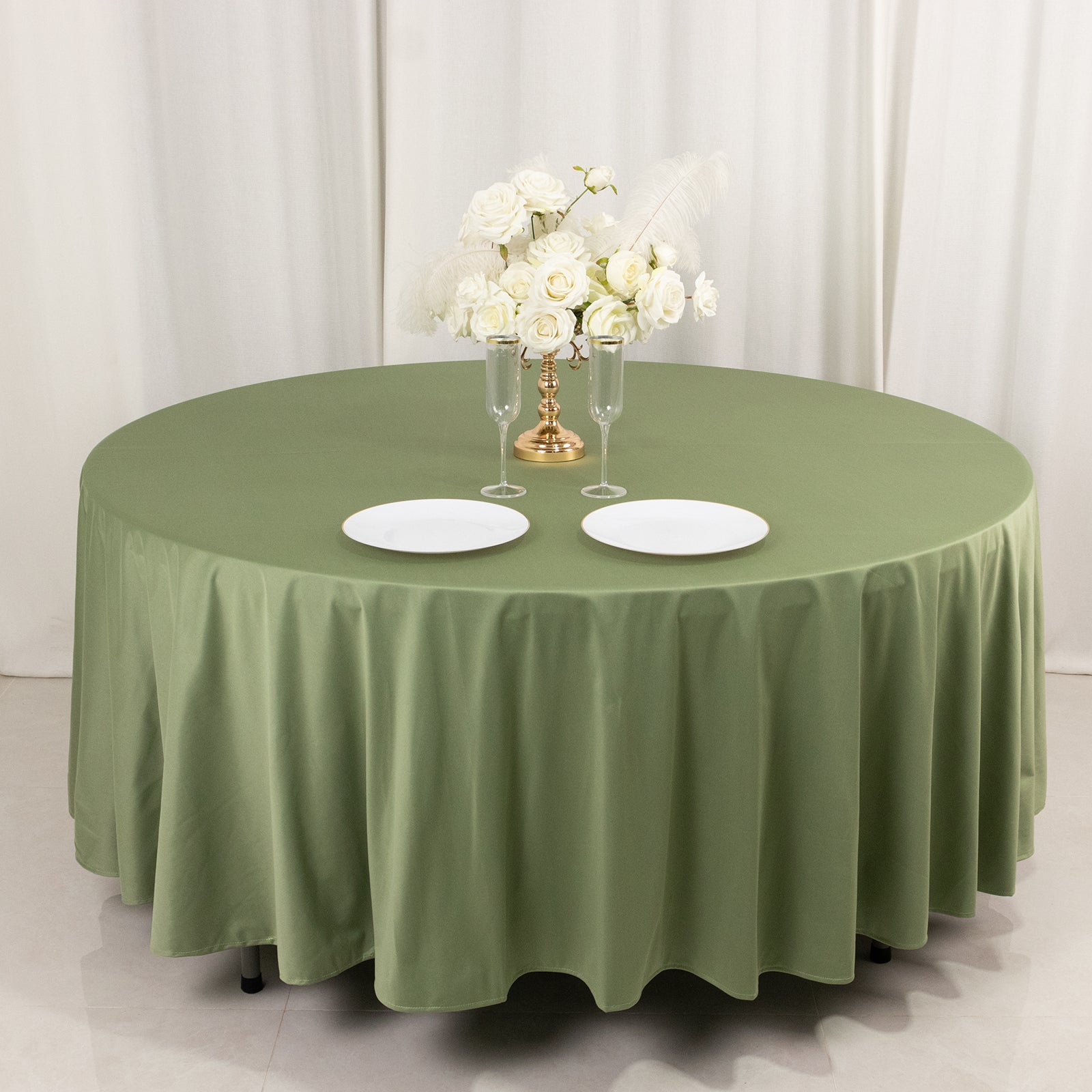 Premium Scuba Round 108 Tablecloth Dusty Sage Green - Wrinkle Free & Stain Resistant Table Cover