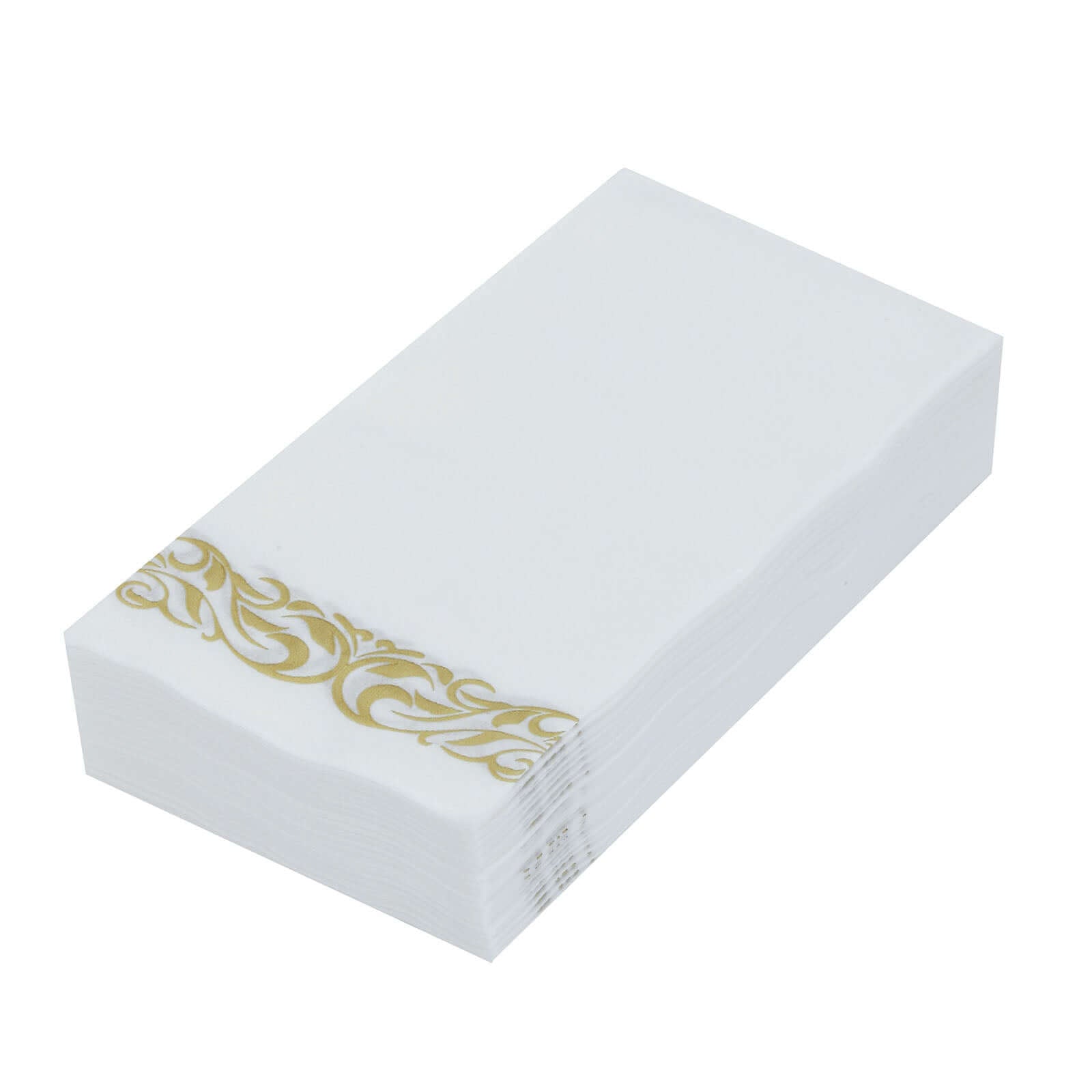 25 Pack Line-Like Paper 8x4 Napkins White with Metallic Gold Foil Scroll Design - Soft & Absotbent Airlaid Hand Towels for Exquisite Weddings & Events