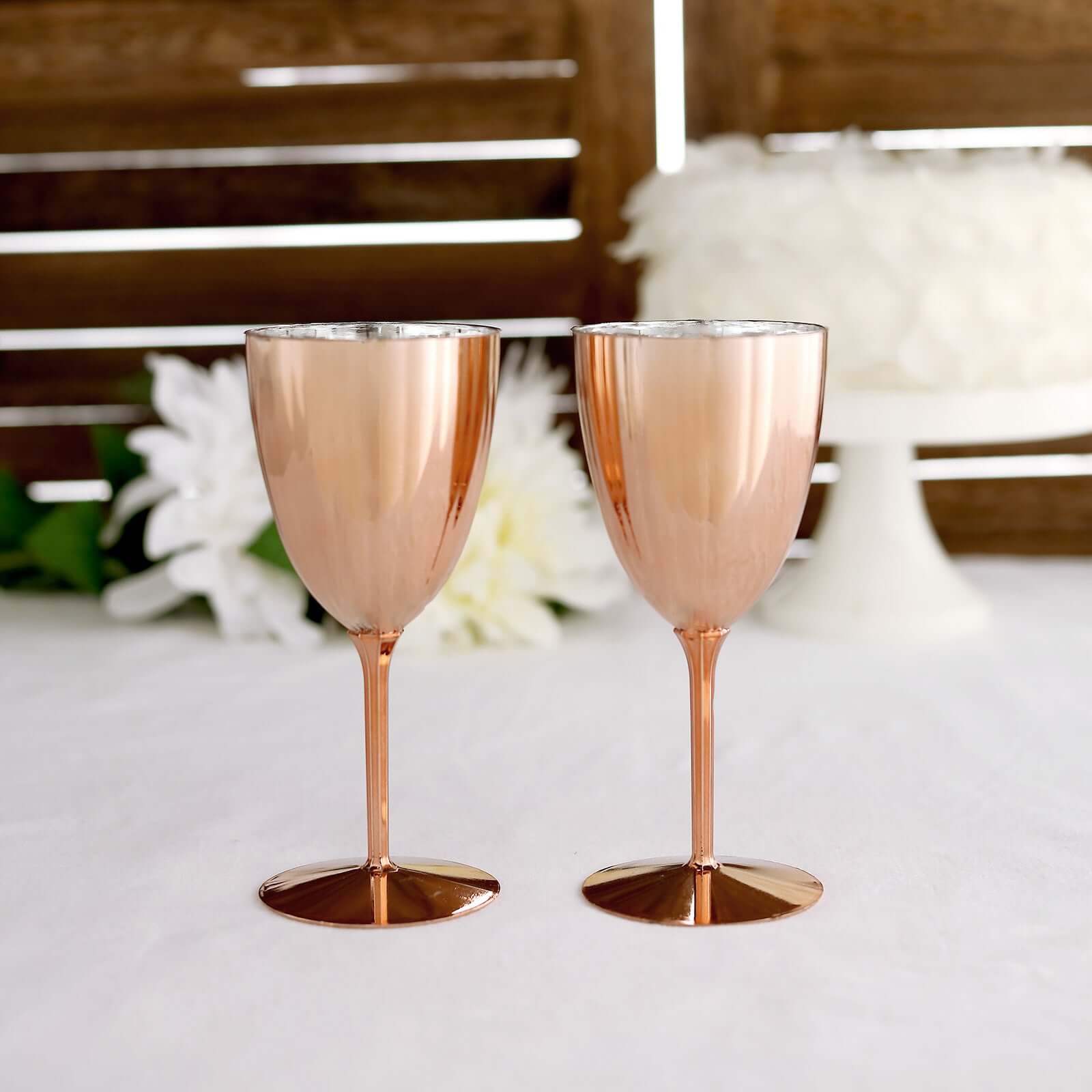 6-Pack Plastic Wine Glasses in Metallic Rose Gold - Classy Disposable Goblets for Parties, Receptions & Banquets 8oz