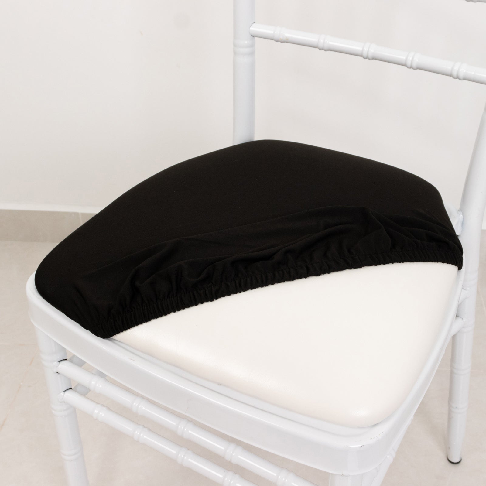 5 Pack Spandex Seat Pad Slipcovers for Chiavari Chairs Black - Washable Stretch Fitted Design for Dining Chairs