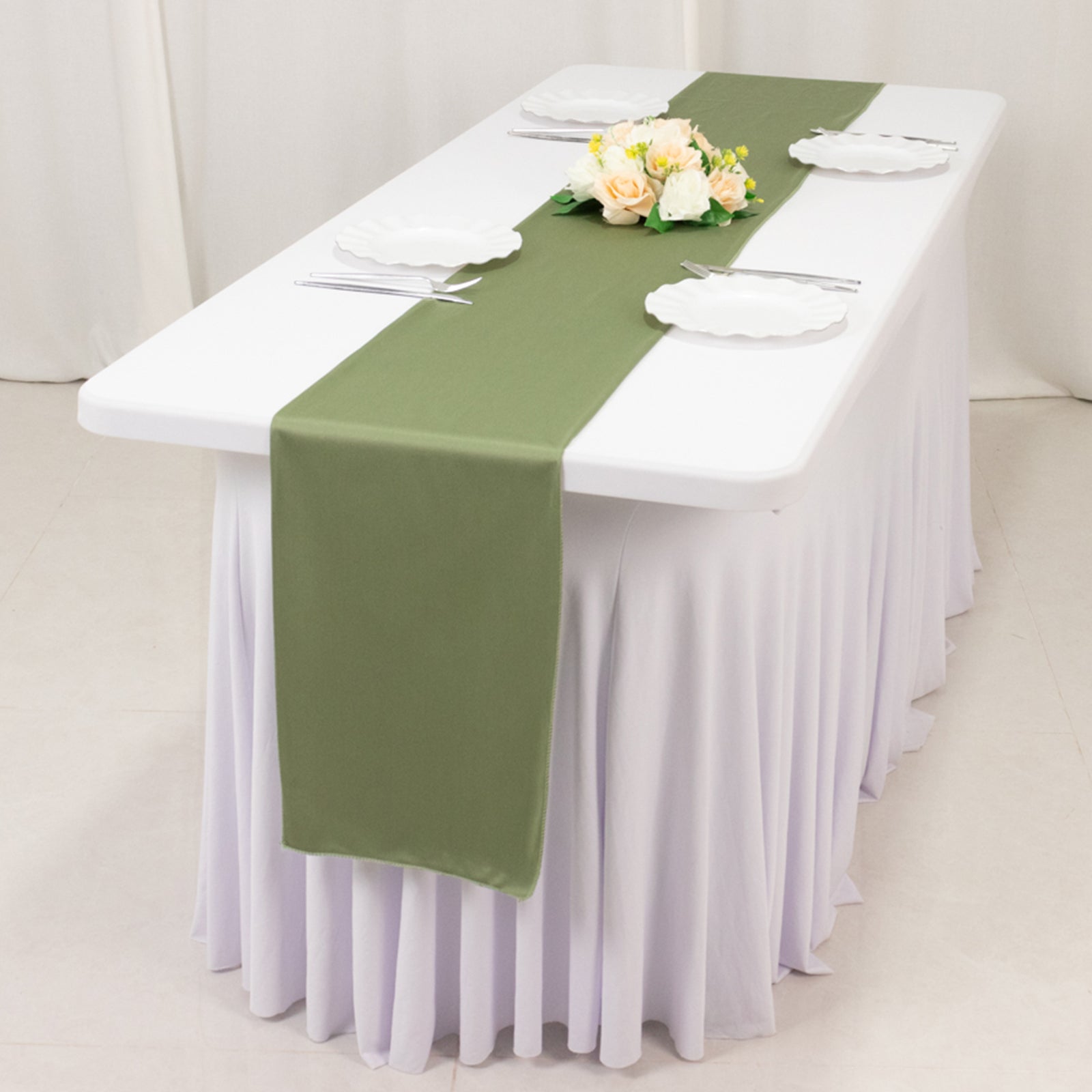 Premium Scuba Polyester 12x108 Table Runner Dusty Sage Green - Wrinkle-Free Table Linen