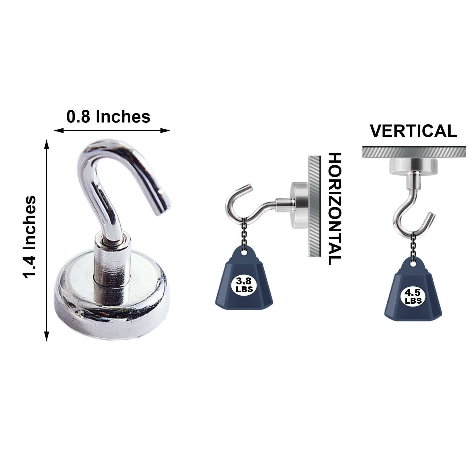 4 Pack 4.5Lb Capacity Silver Metal Heavy Duty Magnetic Hooks, Multipurpose Hanging Hooks