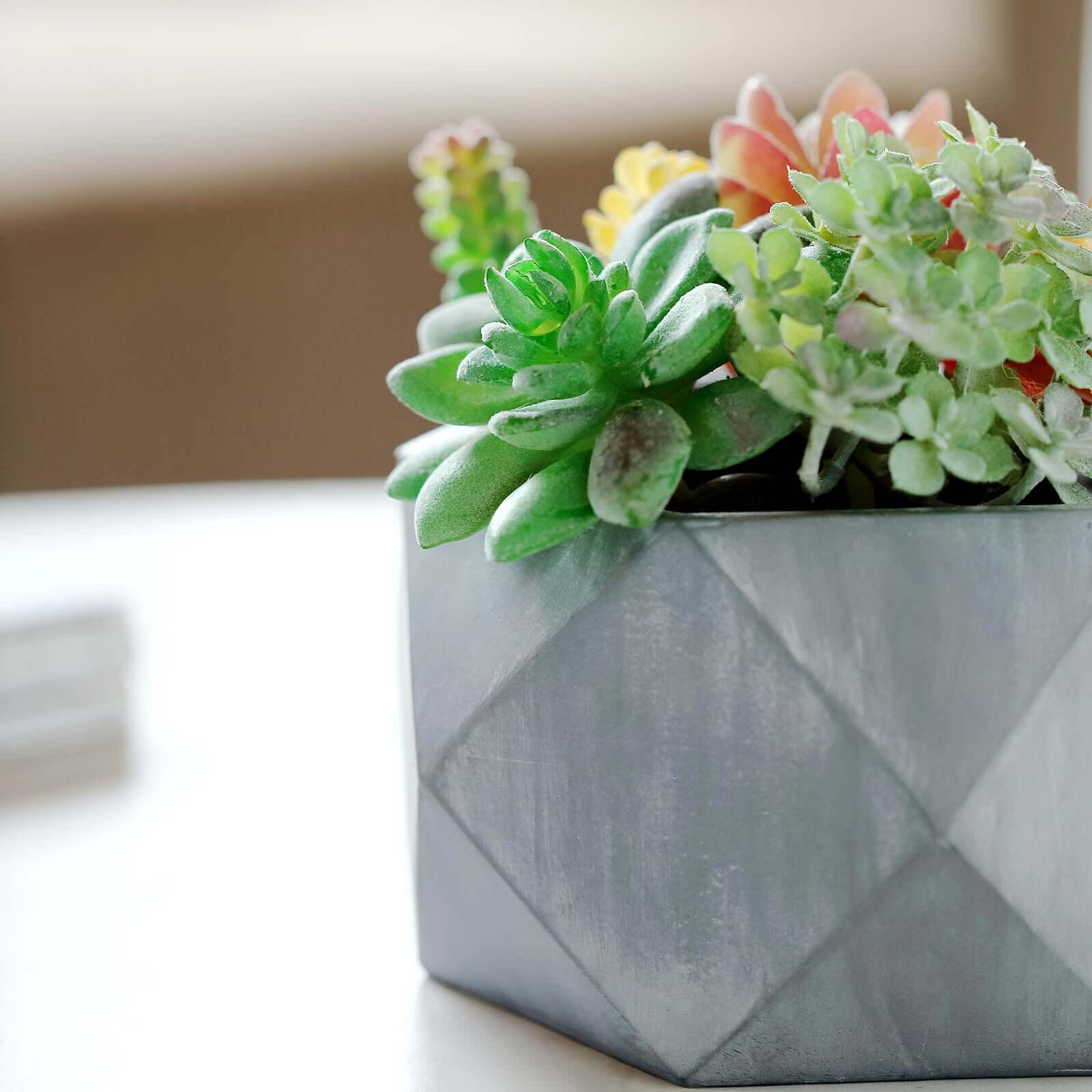 Geometric Planter Mini Cement Design Gray Finish - Concrete Succulent Flower Pot 7