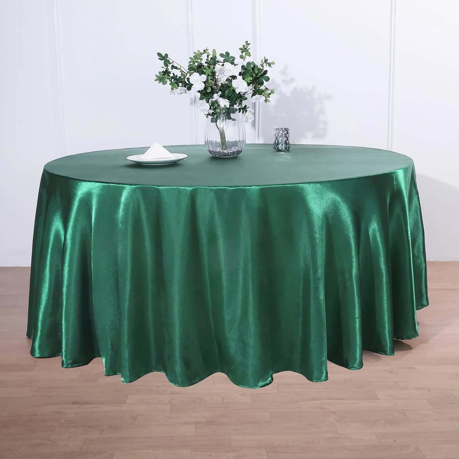 Satin 120 Round Tablecloth Hunter Emerald Green - Stylish Seamless Table Cover