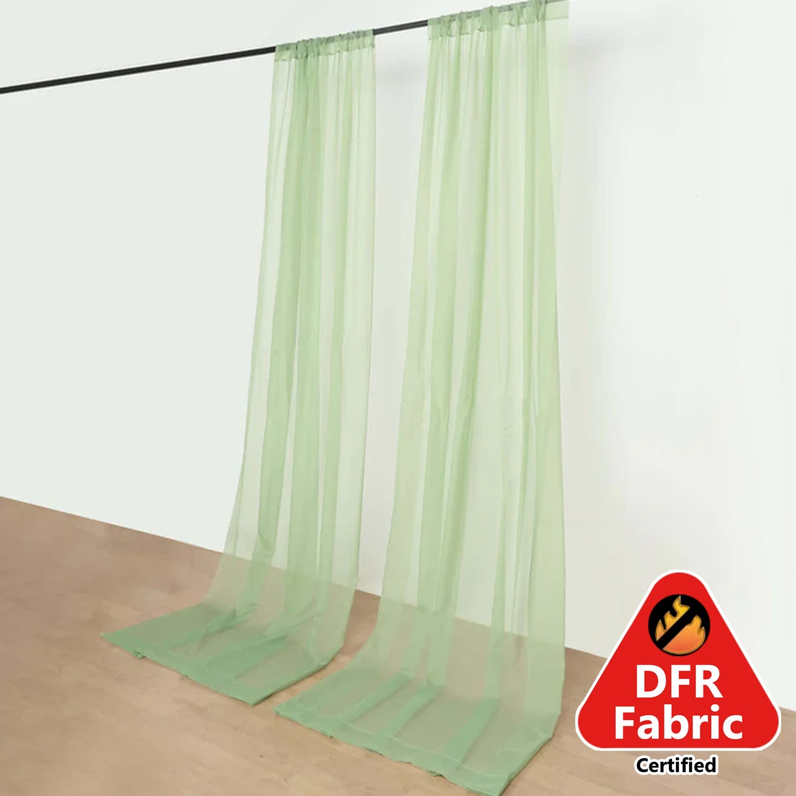 2 Pack Sage Green Sheer Chiffon Event Curtain Drapes, Durable Flame Resistant Premium Organza Backdrop Event Panels With Rod Pockets - 10ftx10ft