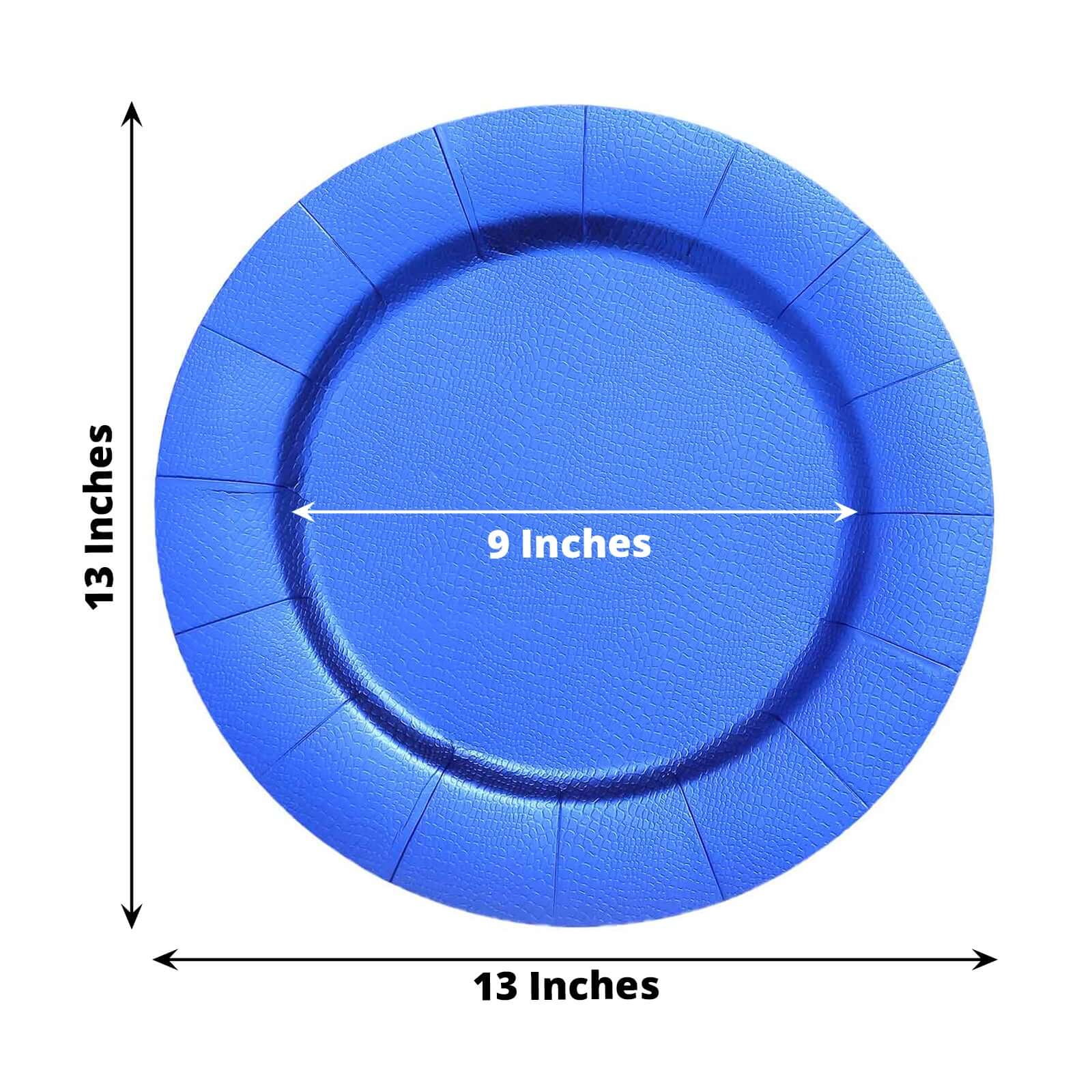 10-Pack Disposable Round Charger Plates in Royal Blue with Leathery Texture - Durable 1100GSM Cardboard Placemats 13