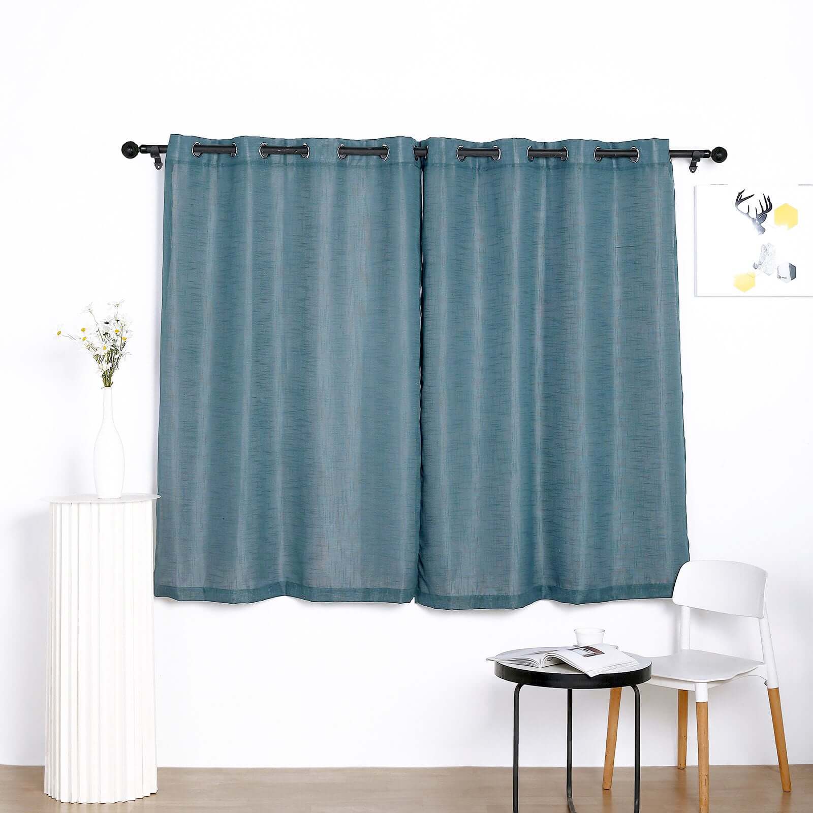 2 Pack Handmade Light Blue Faux Linen Curtains 52x64, Curtain Panels With Chrome Grommets