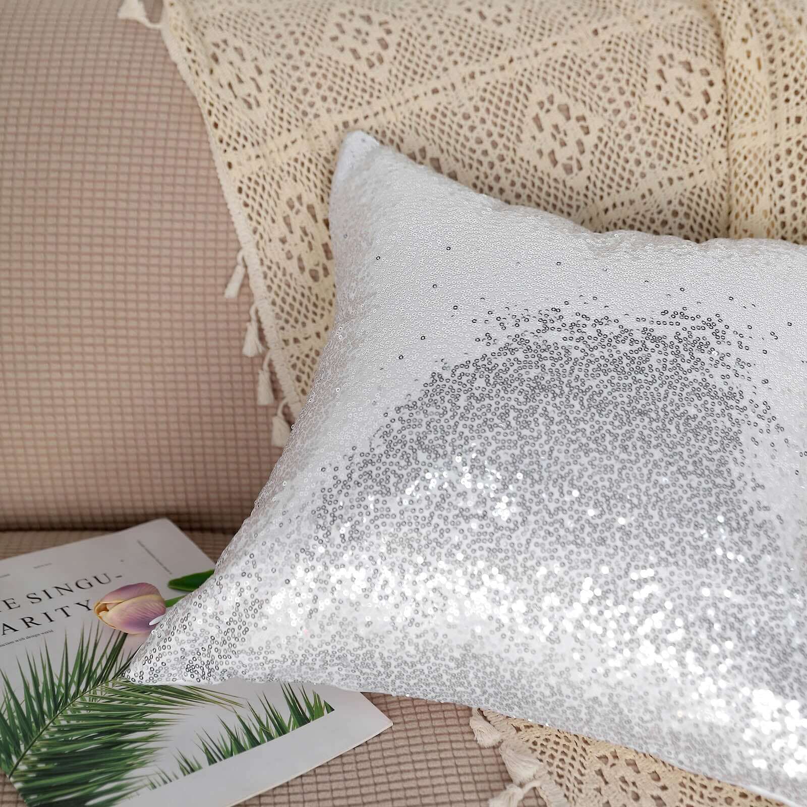 2 Pack 18 Silver Sequin Decorative Square Throw Pillow Cover