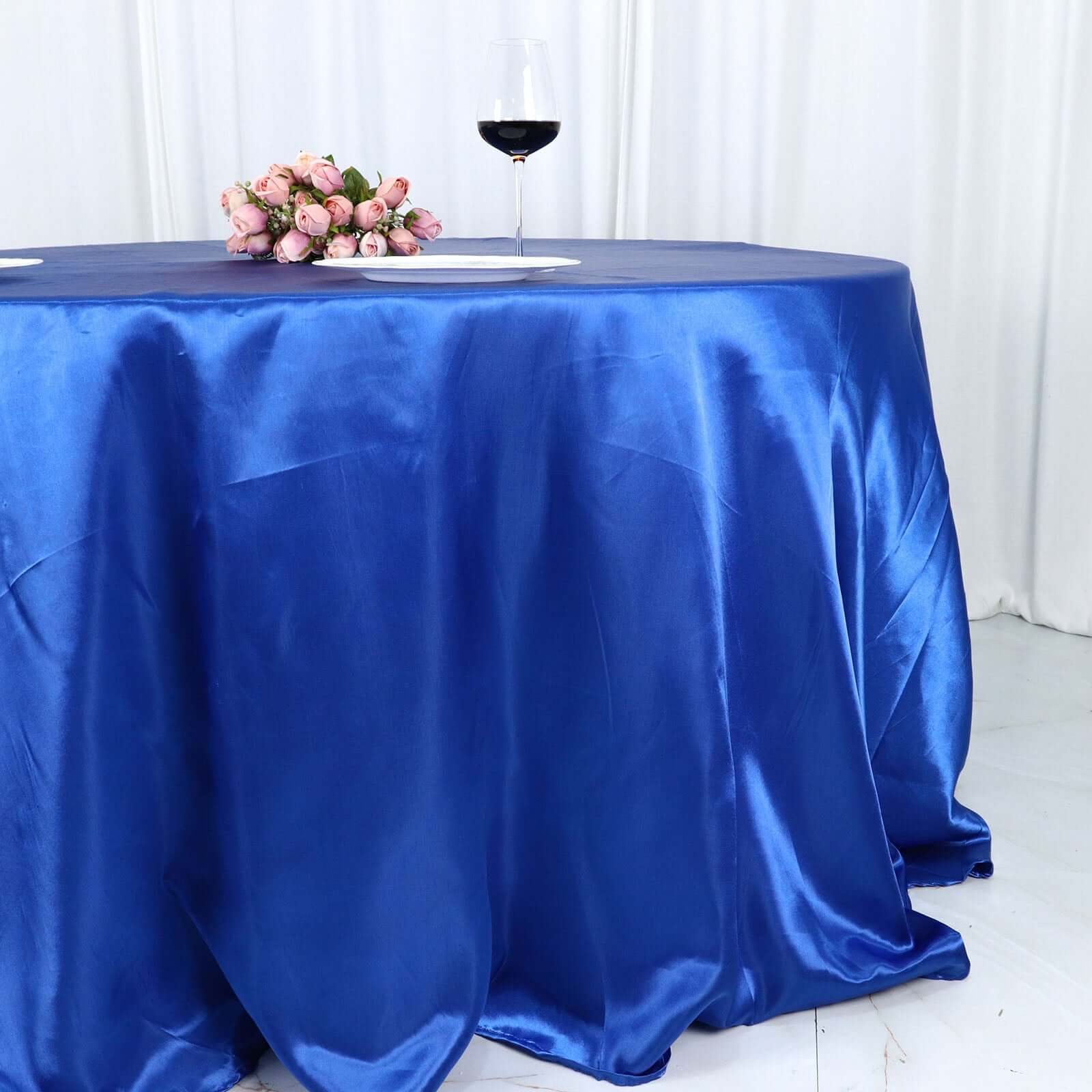 Satin 132 Round Tablecloth Royal Blue - Stylish Seamless Table Cover