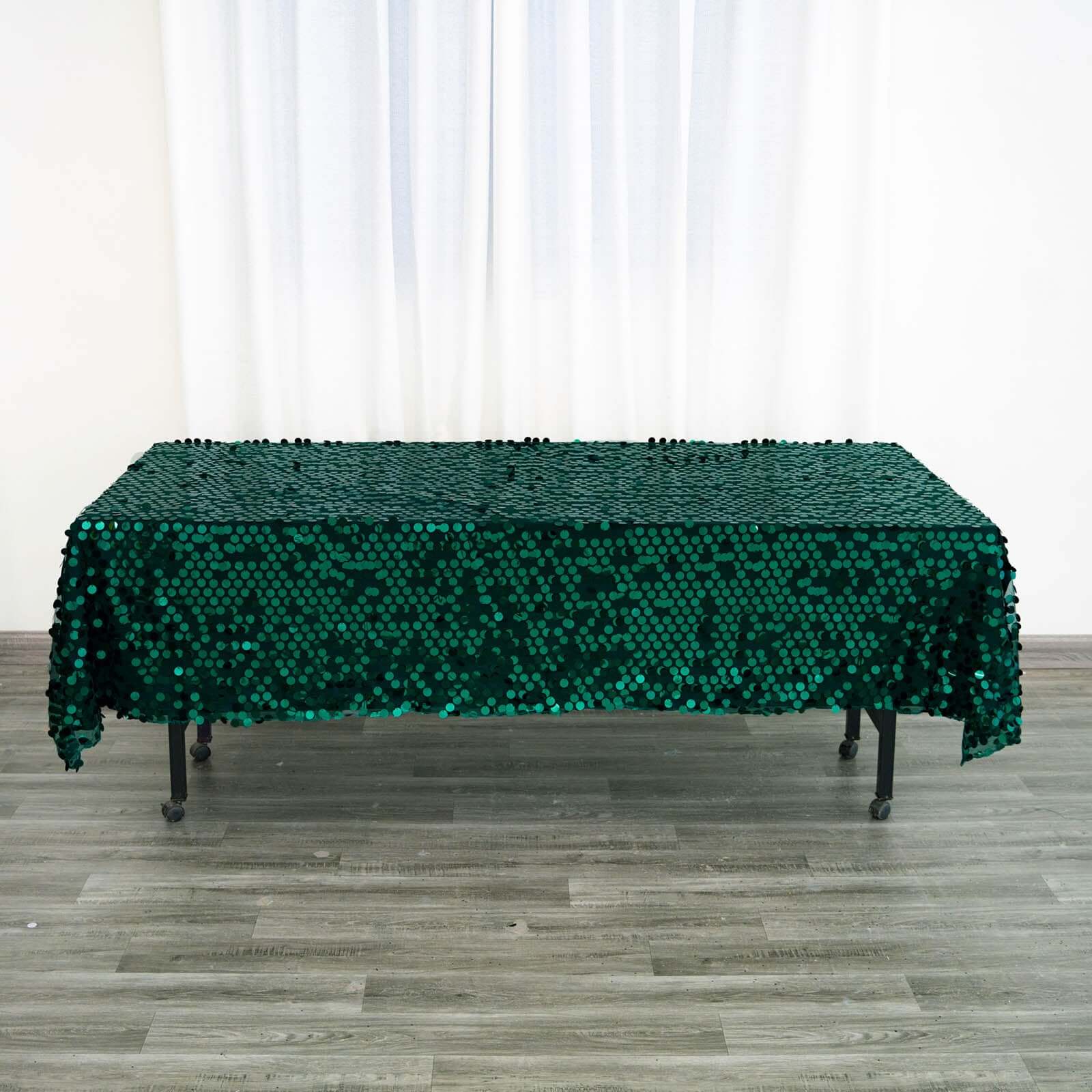 Sequin 60x102 Rectangle Tablecloth Hunter Emerald Green - Big Payette Design for Modern Gatherings