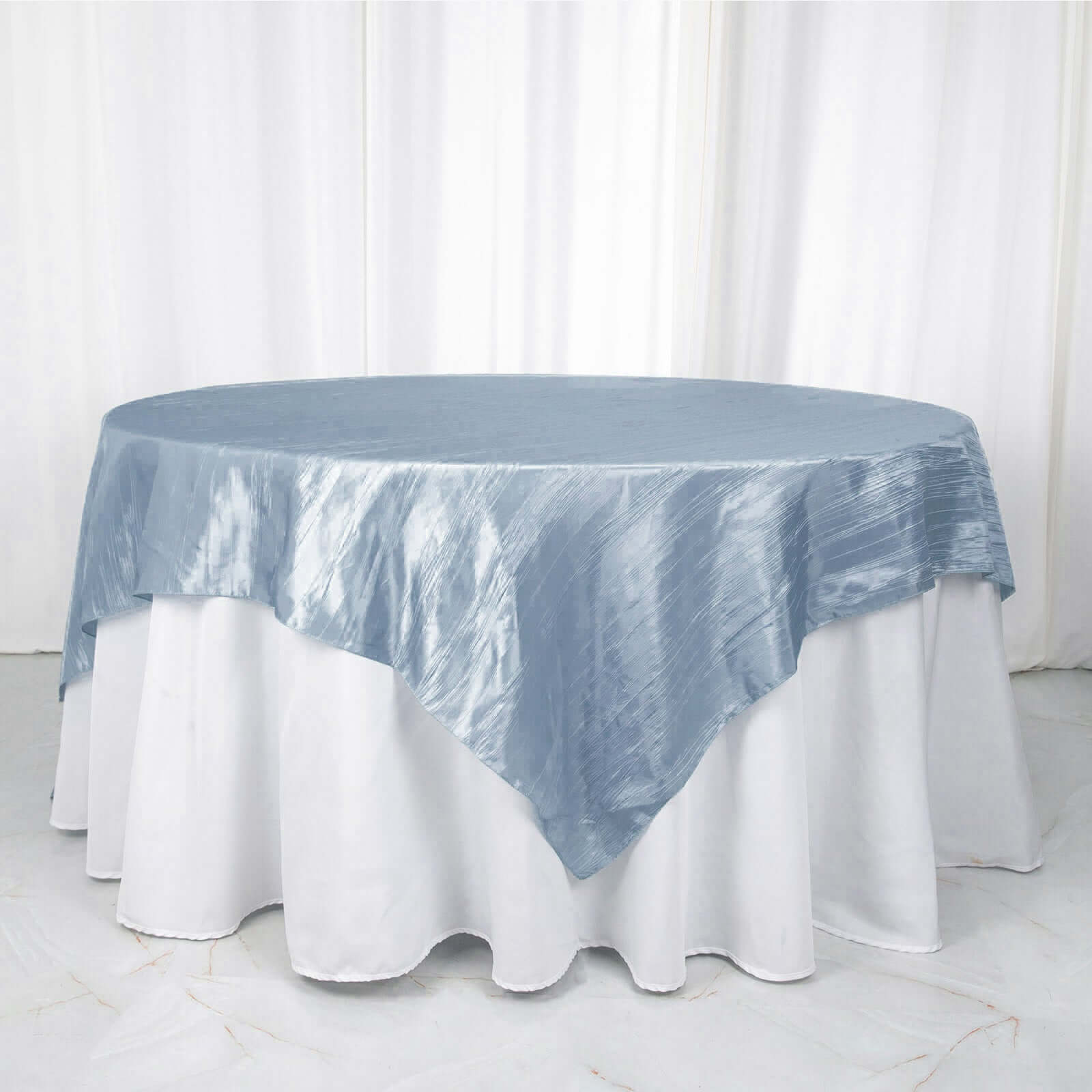 Taffeta 90x90 Table Overlay Square Tablecloth Dusty Blue - Accordion Crinkle Table Cover