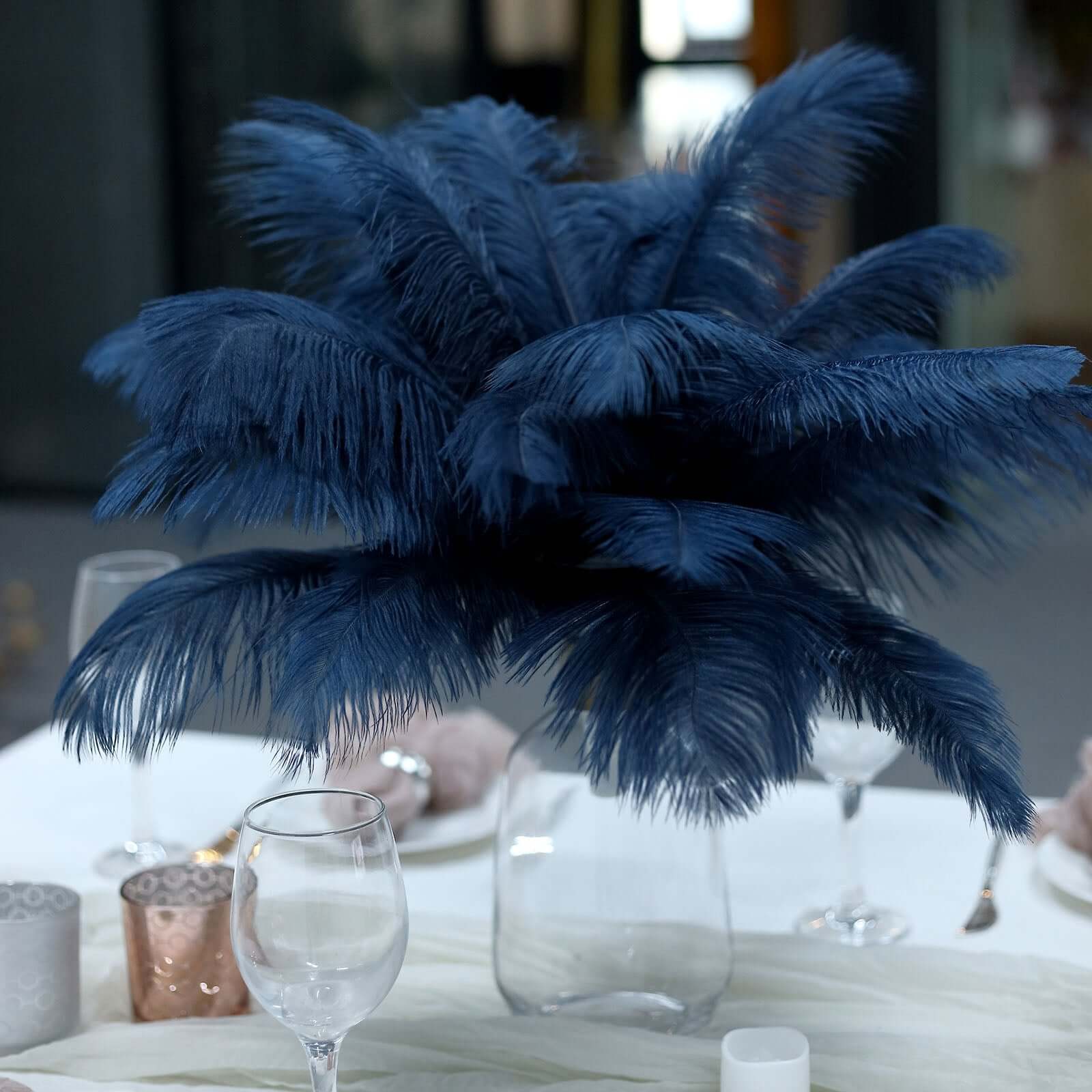 12 Pack 13-15 Navy Blue Natural Plume Real Ostrich Feathers, DIY Centerpiece Fillers