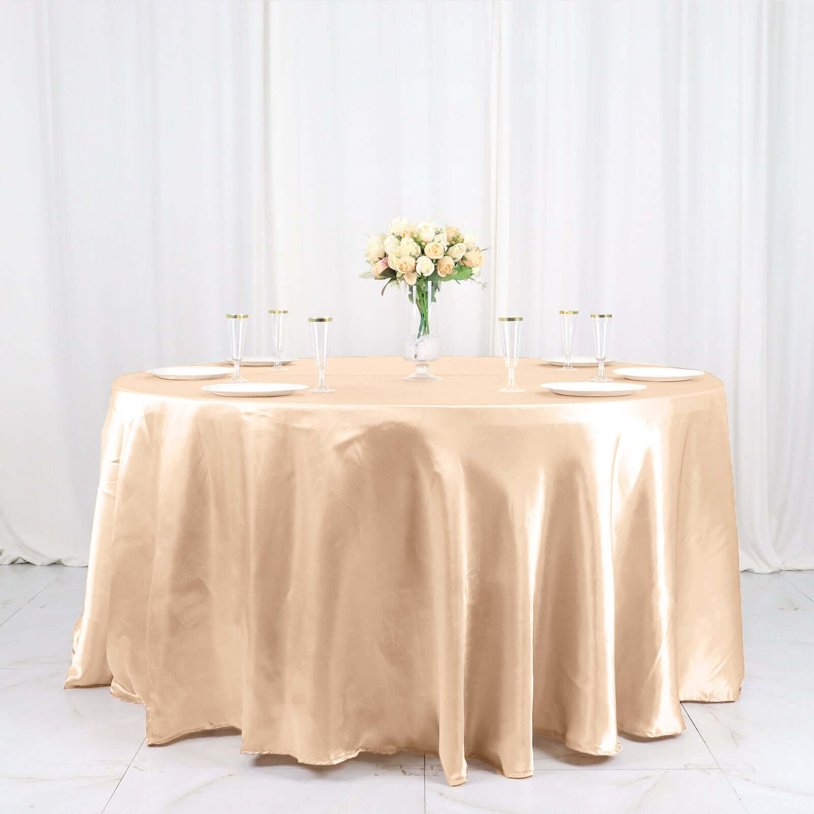 Satin 120 Round Tablecloth Nude - Stylish Seamless Table Cover