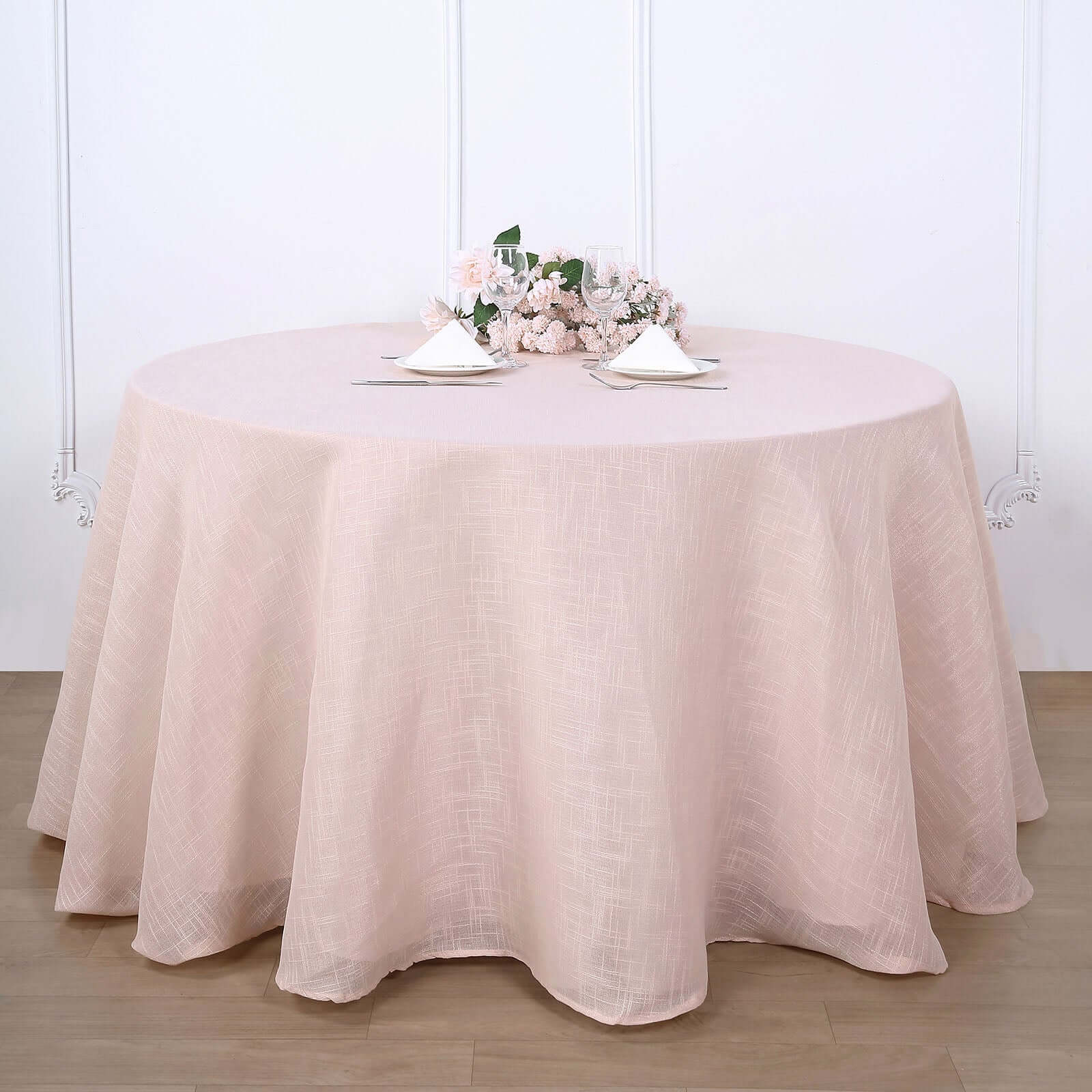 Faux Linen 108 Round Tablecloth Blush - Slubby Textured & Wrinkle Resistant Table Cover