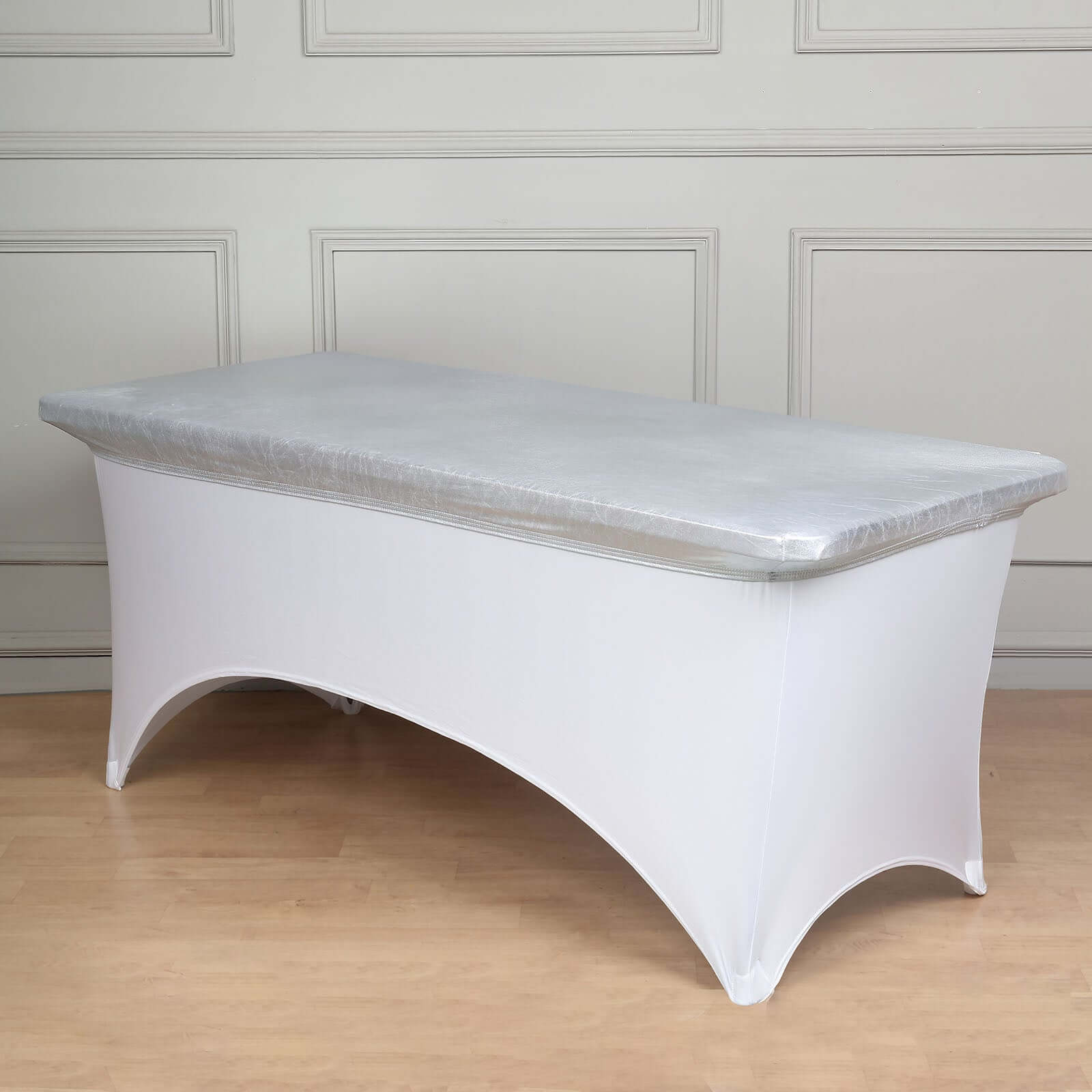 Stretch Spandex 72x30 Rectangle Table Top Cover Metallic Silver - Easy to Install Fitted Table Topper Cap