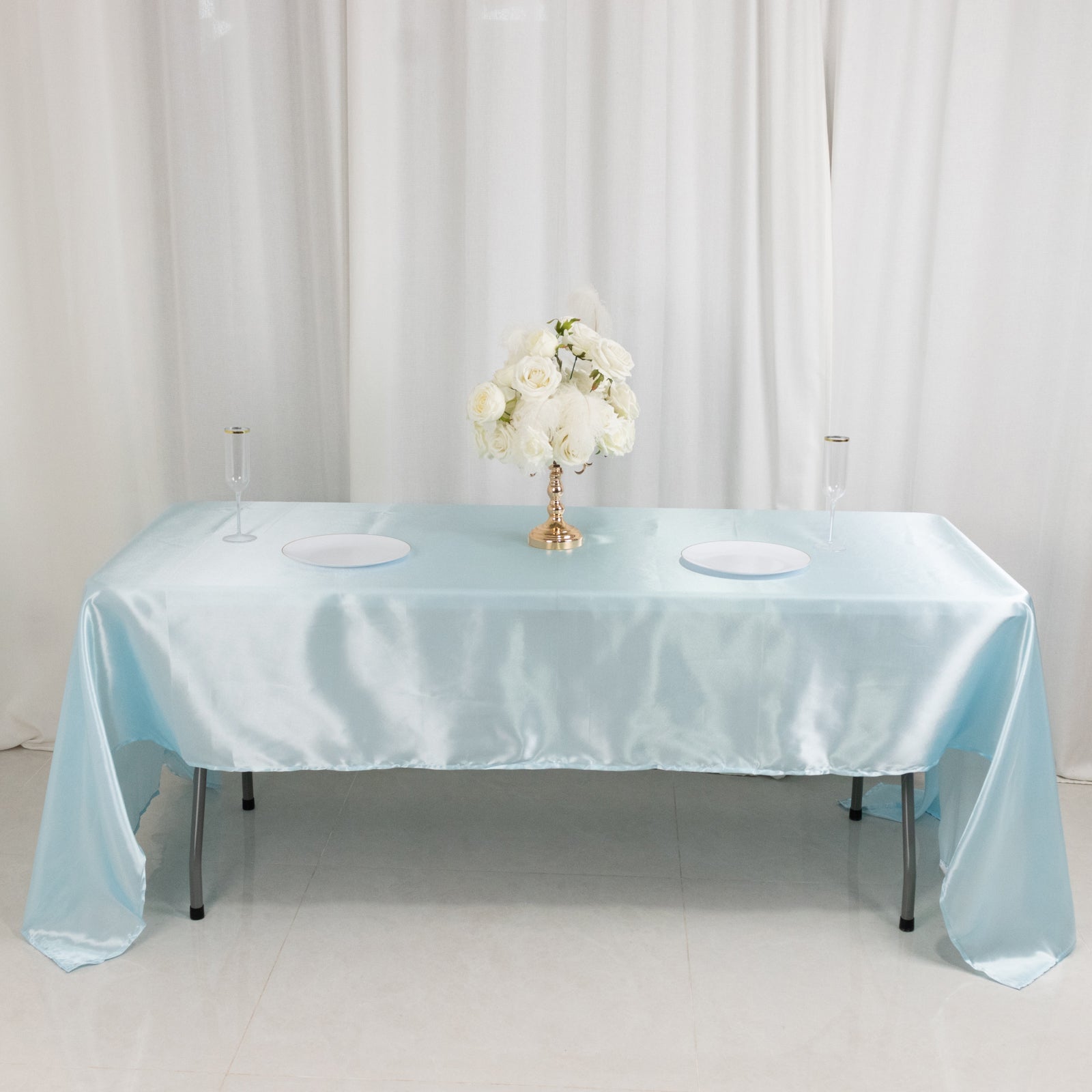 Satin Rectangular 60x126 Tablecloth Light Blue - Smooth and Lustrous Table Cover