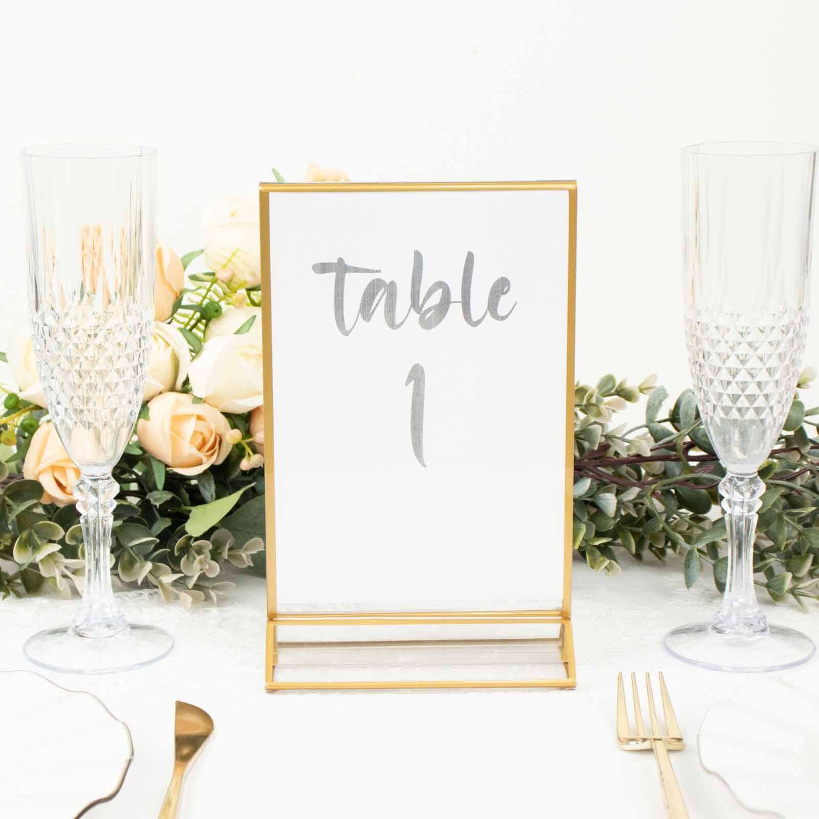 6-Pack Gold Frame Acrylic Table Sign Holders Double-Sided Display for Numbers and Menus - Perfect for Weddings 5x9