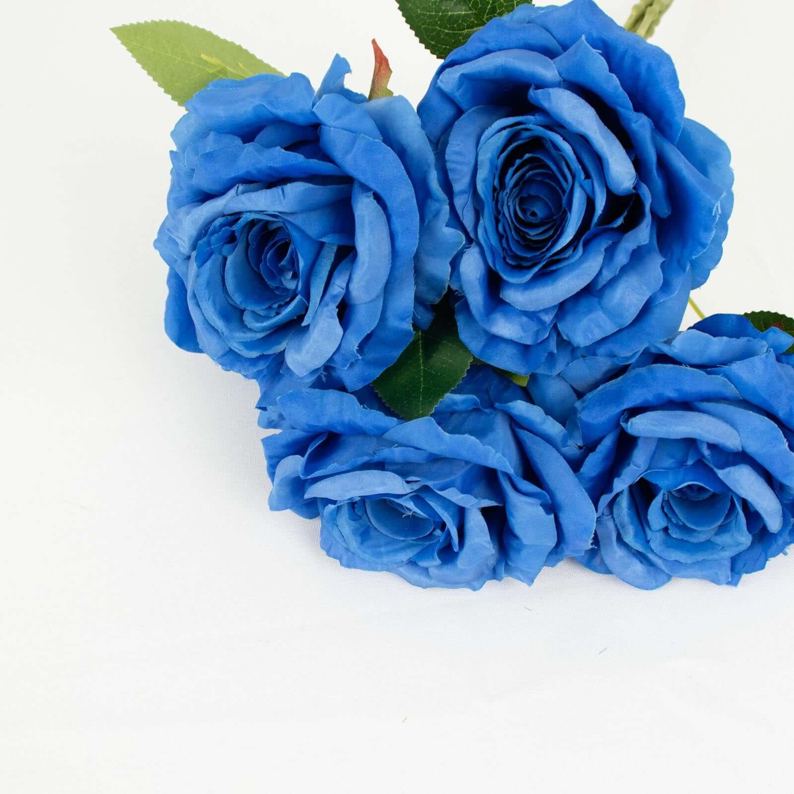 2 Bushes 17 Royal Blue Premium Silk Jumbo Rose Flower Bouquet, High Quality Artificial Wedding Floral Arrangements