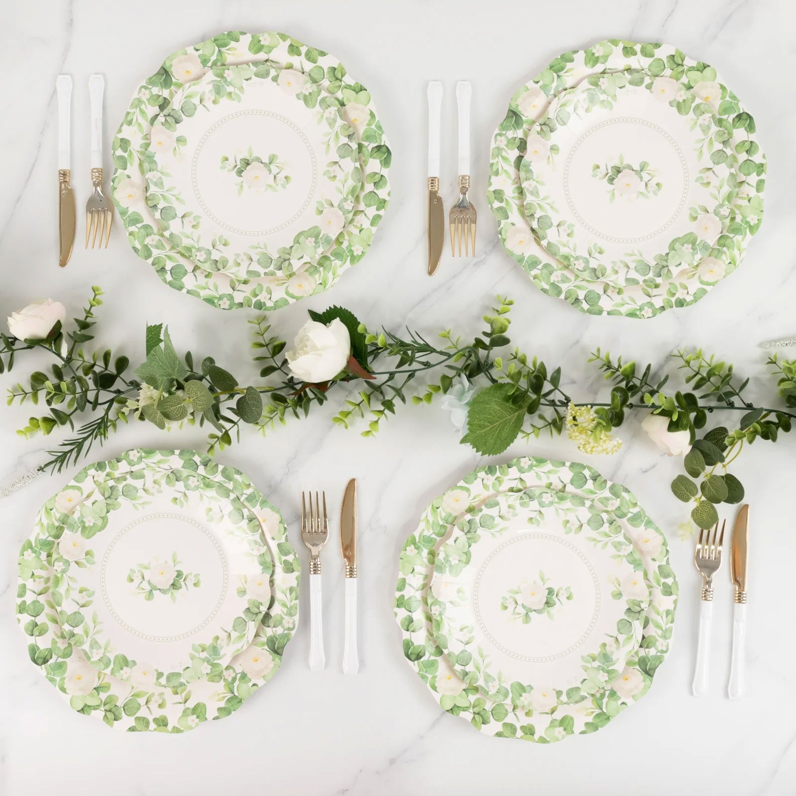 25-Pack Paper 11 Round Dinner Plates in White with Floral Greenery & Scalloped Edges - Disposable Party Plates for Nature-Inspired Events & Chic Celebrations