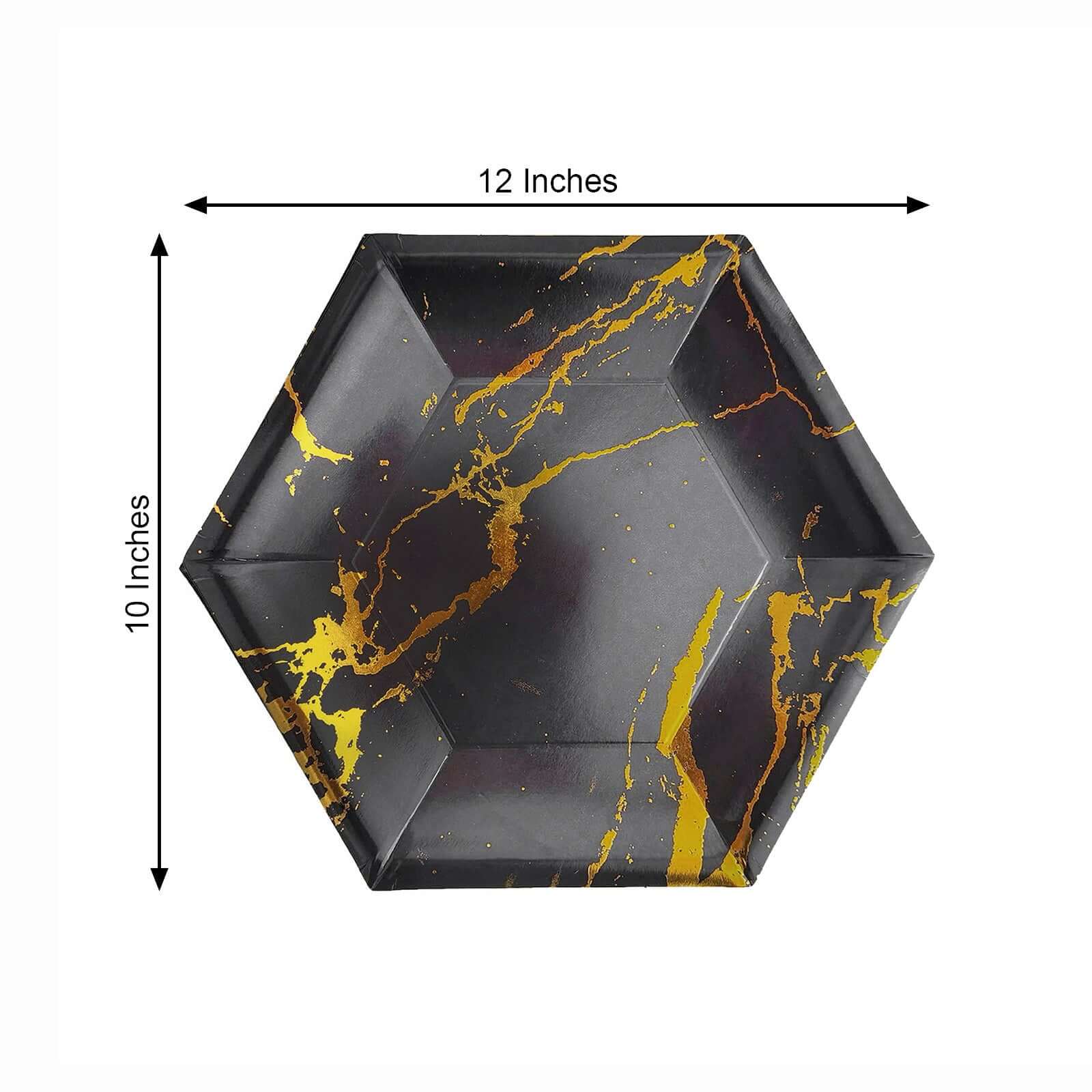 25-Pack Paper 12 Hexagon Dinner Plates in Black with Gold Marble Design - Disposable Geometric 400GSM Party Plates for Events & Banquets