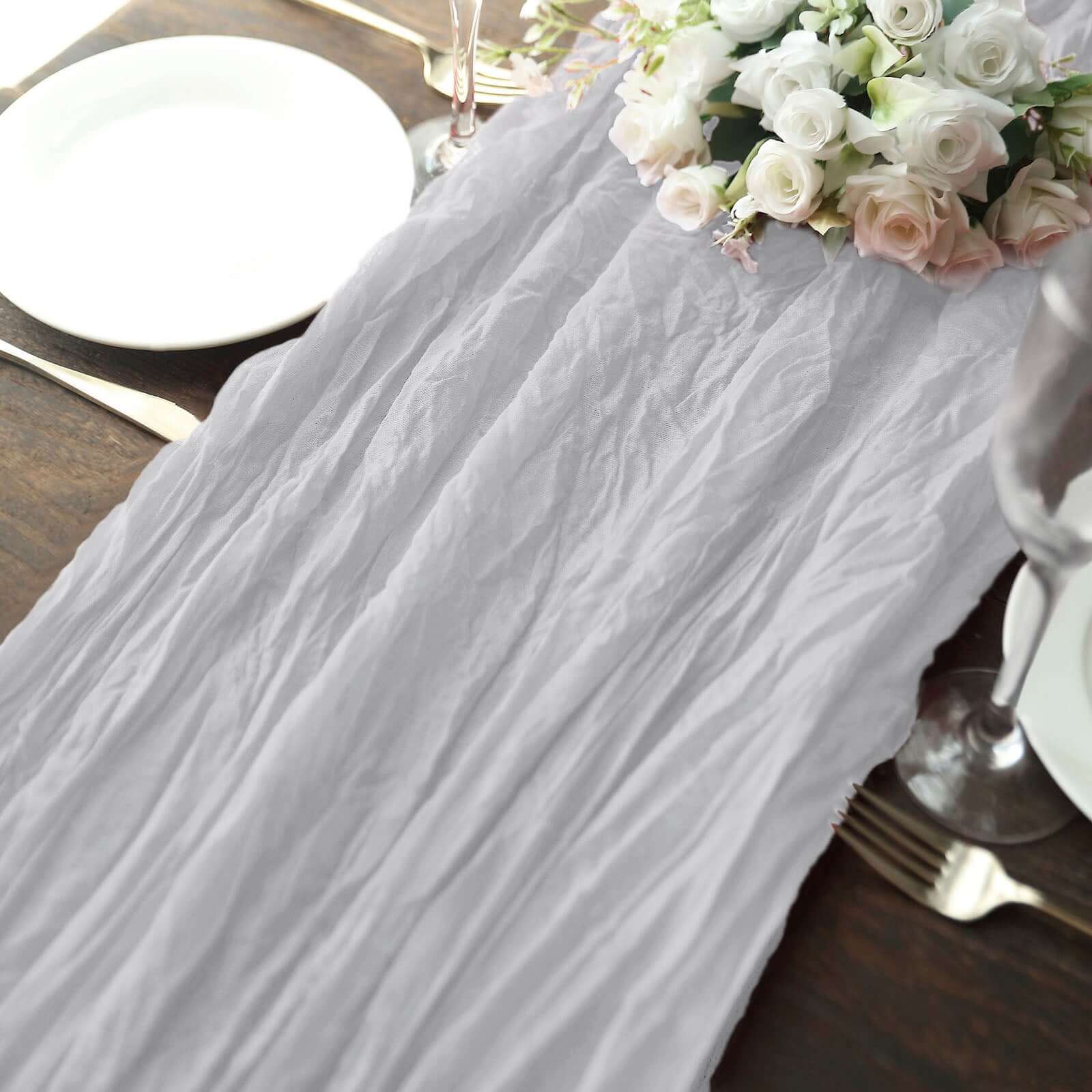 Gauze Cheesecloth 10ft Table Runner Silver - Rustic Boho Style